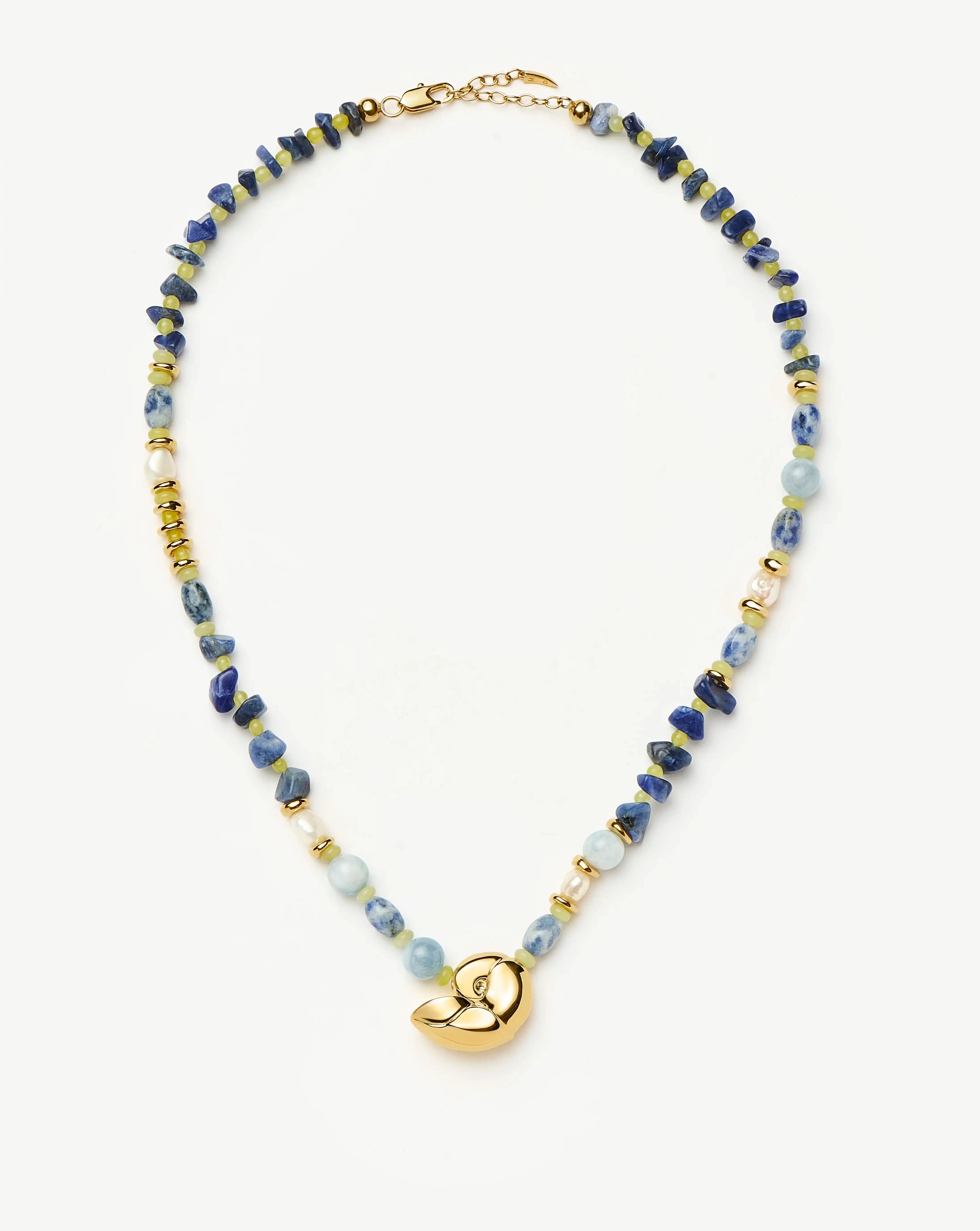 Missoma Shell Statement Multi Beaded Necklace | 18ct Gold Plated/Multi Gemstone