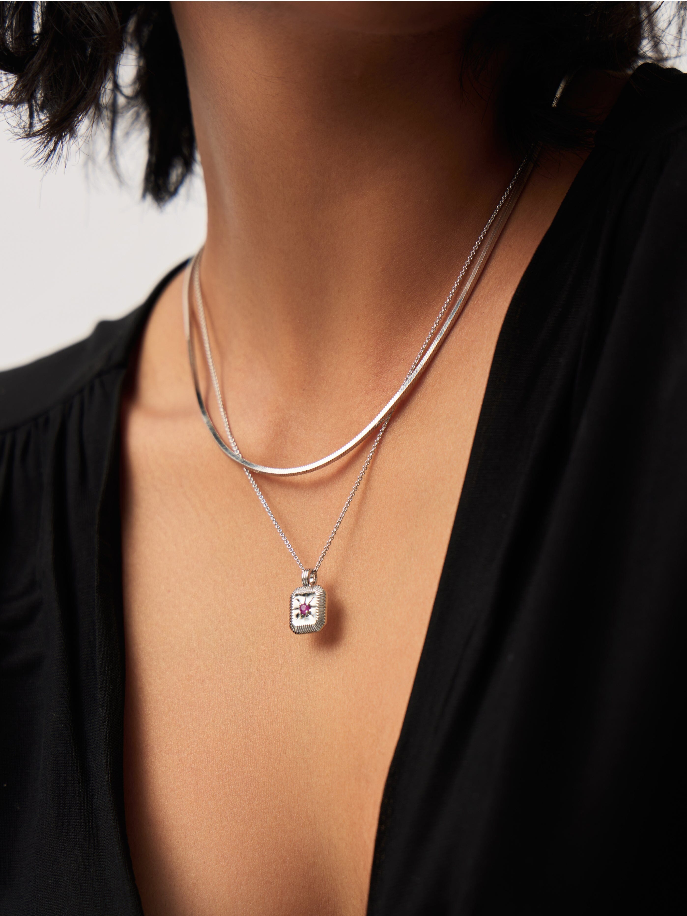 Missoma October Birthstone Pendant Necklace | Sterling Silver/Pink Tourmaline