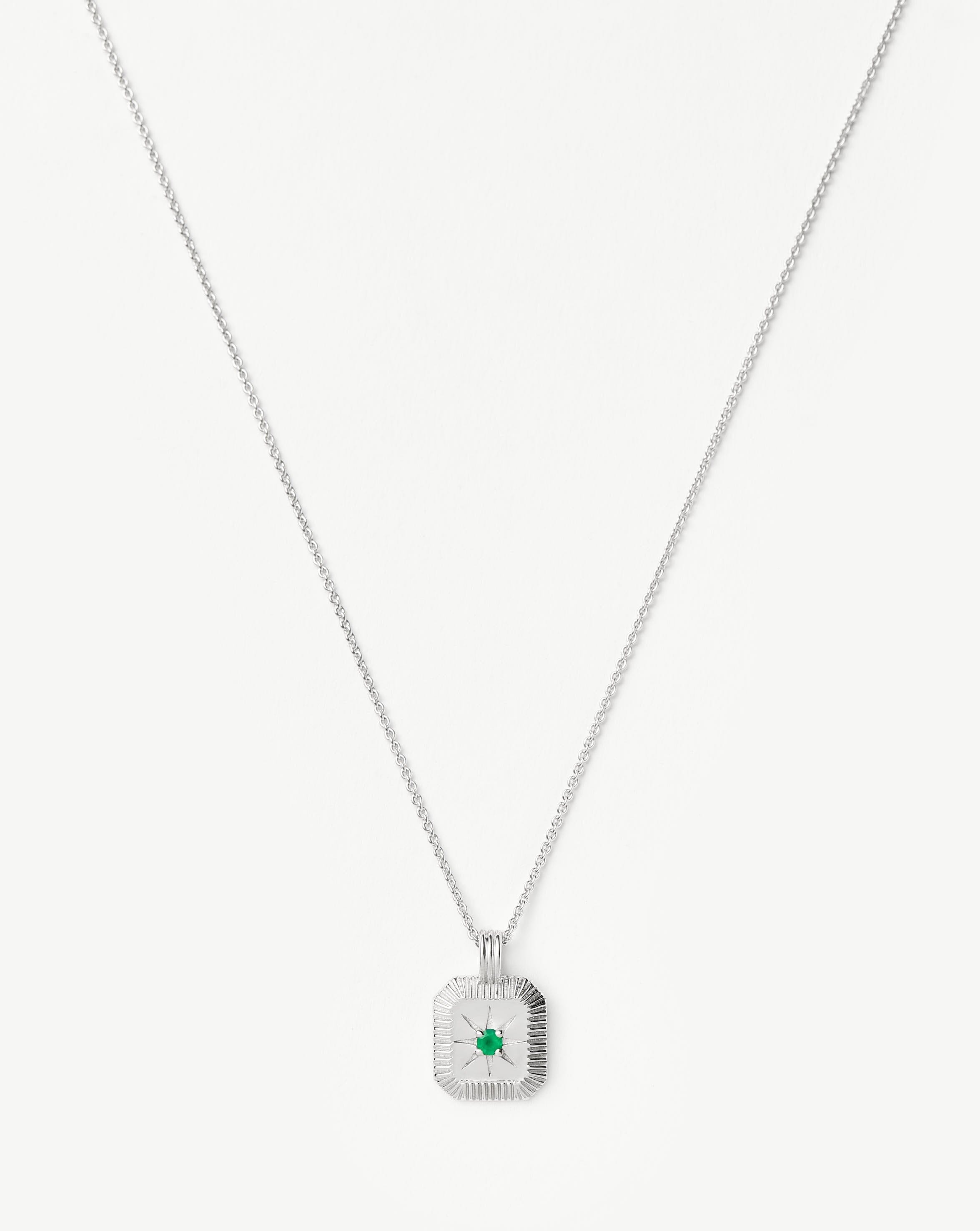 Missoma May Birthstone Pendant Necklace | Sterling Silver/Green Onyx