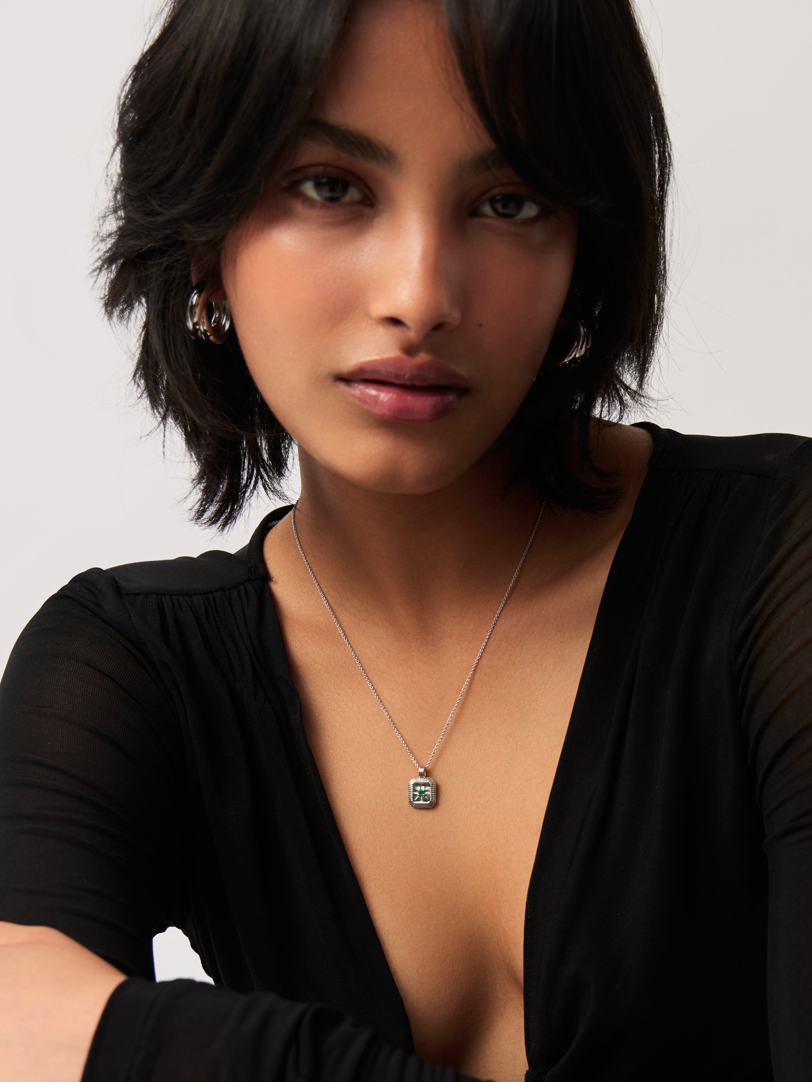 Missoma May Birthstone Pendant Necklace | Sterling Silver/Green Onyx