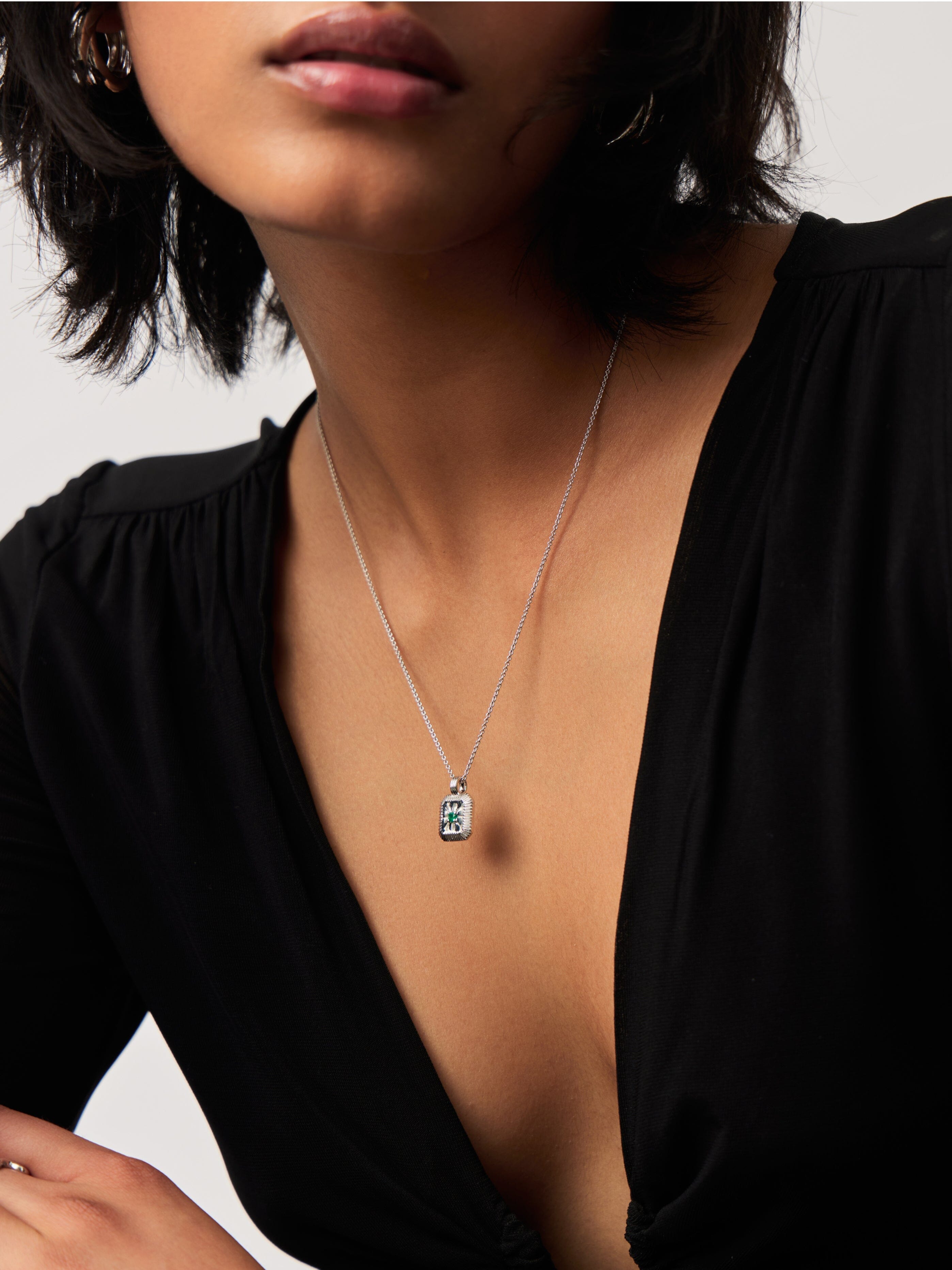 Missoma May Birthstone Pendant Necklace | Sterling Silver/Green Onyx
