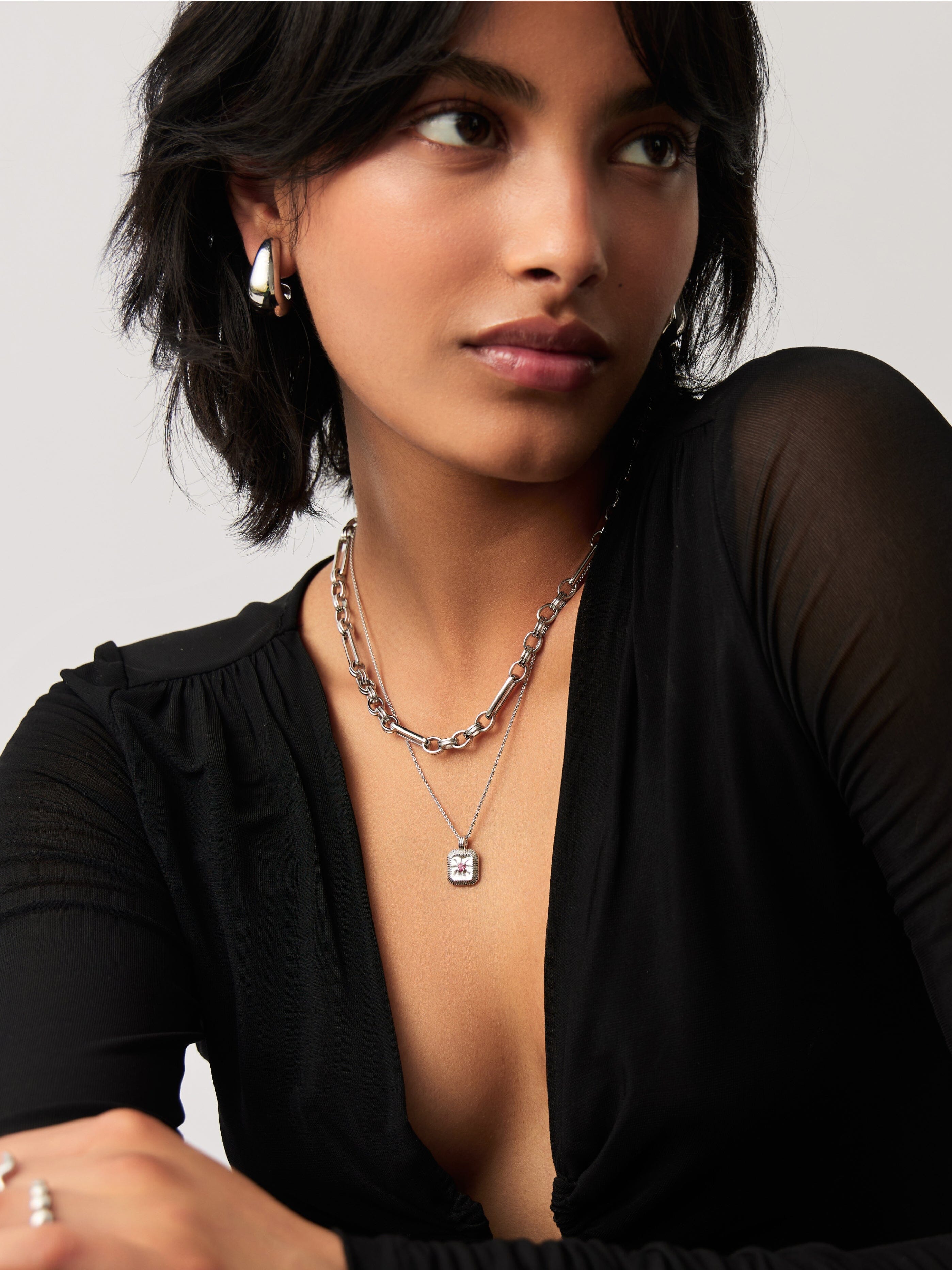 Missoma July Birthstone Pendant Necklace | Silver Plated/Ruby
