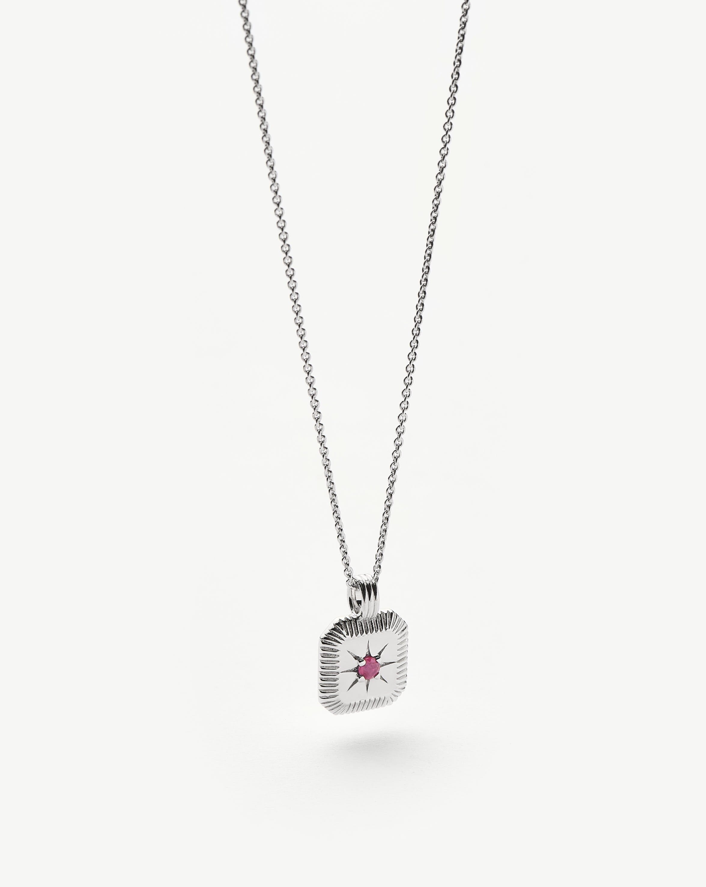 Missoma July Birthstone Pendant Necklace | Silver Plated/Ruby