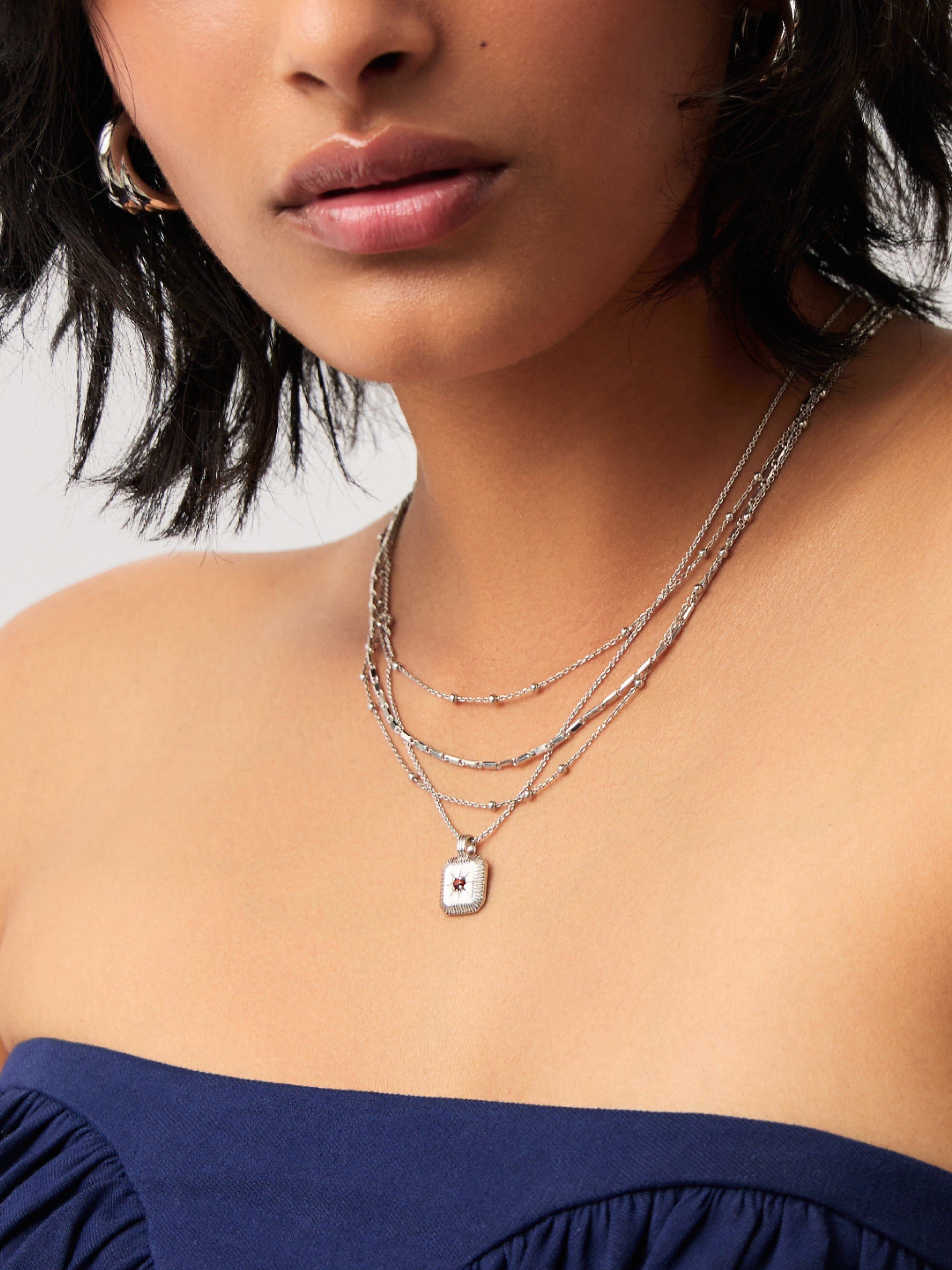 Missoma January Birthstone Pendant Necklace | Garnet/Sterling Silver