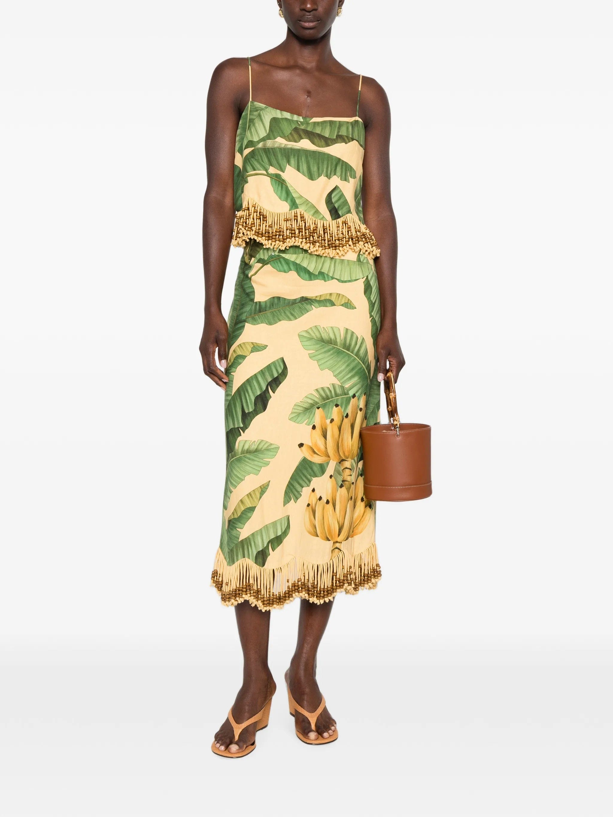 FARM Rio fruit - print beaded - fringe maxi skirt