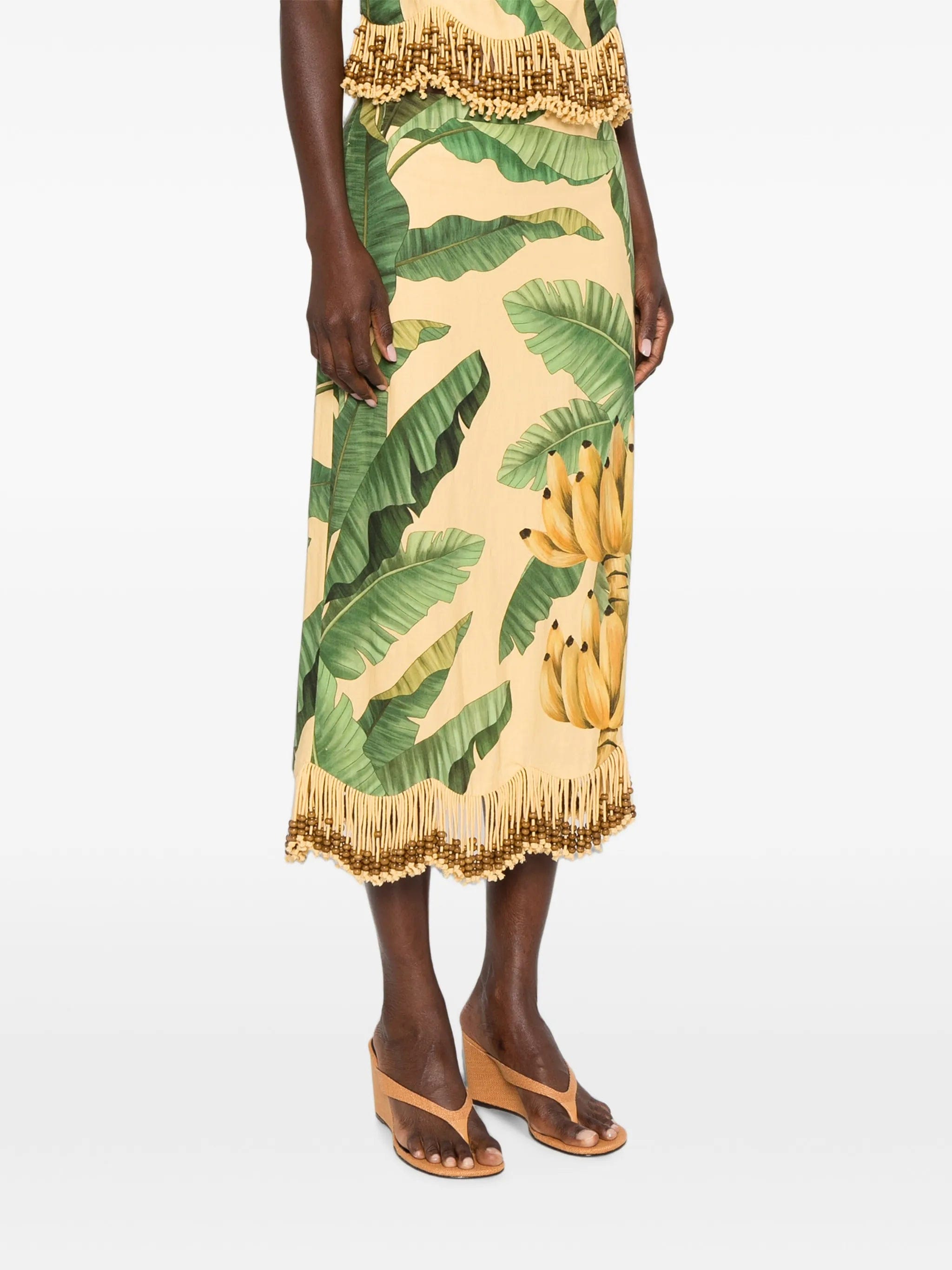 FARM Rio fruit - print beaded - fringe maxi skirt