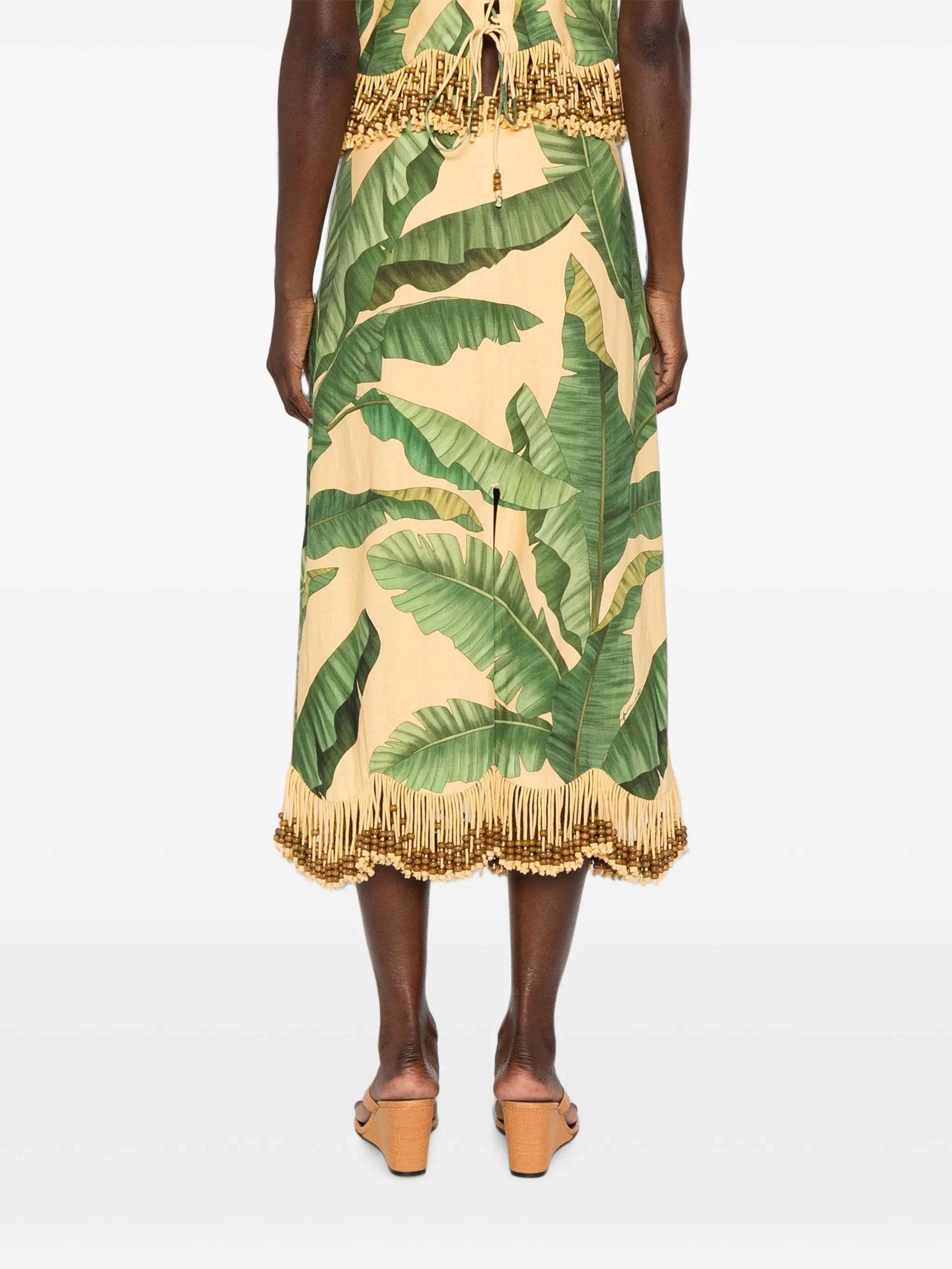 FARM Rio fruit - print beaded - fringe maxi skirt