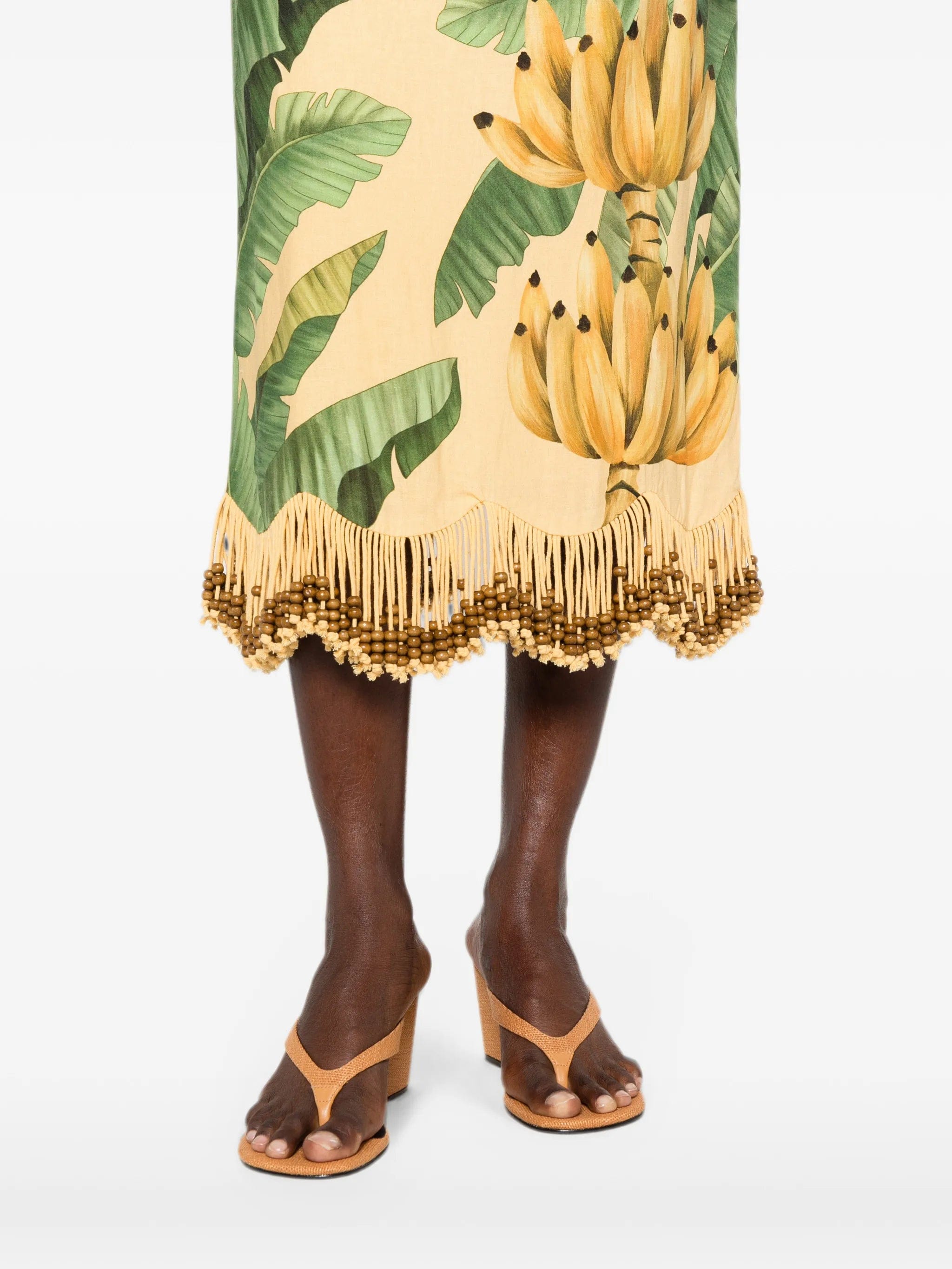 FARM Rio fruit - print beaded - fringe maxi skirt
