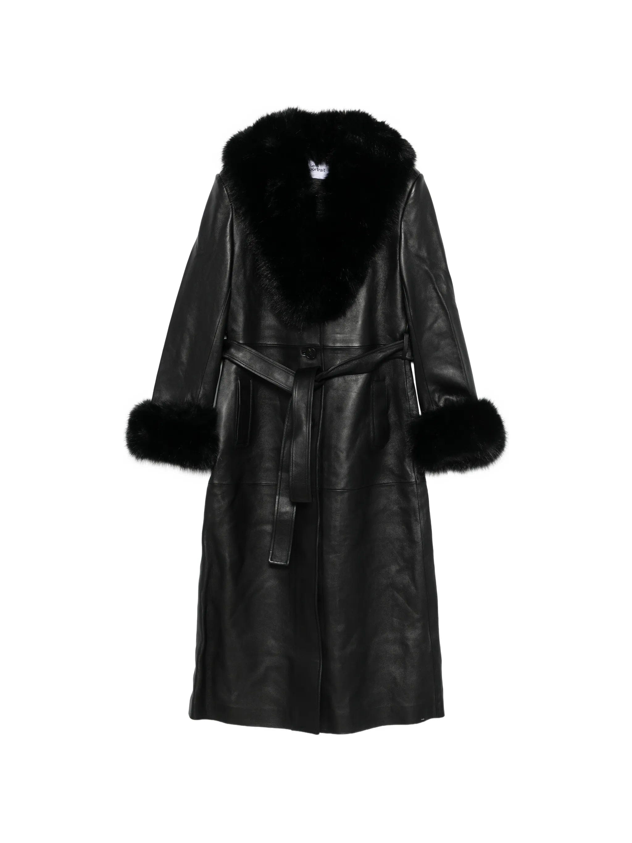 Self-Portrait faux fur - collared belted coat