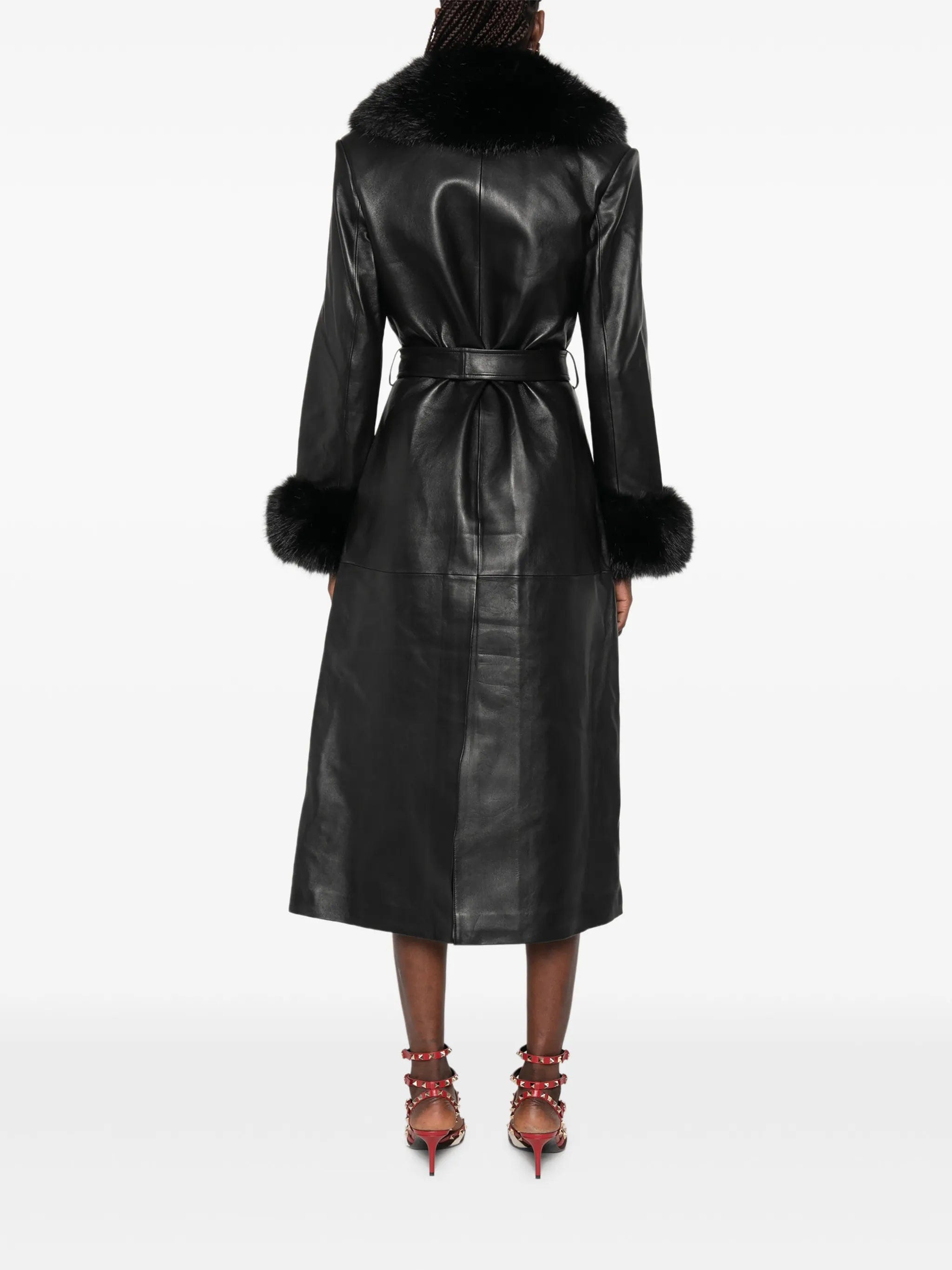 Self-Portrait faux fur - collared belted coat
