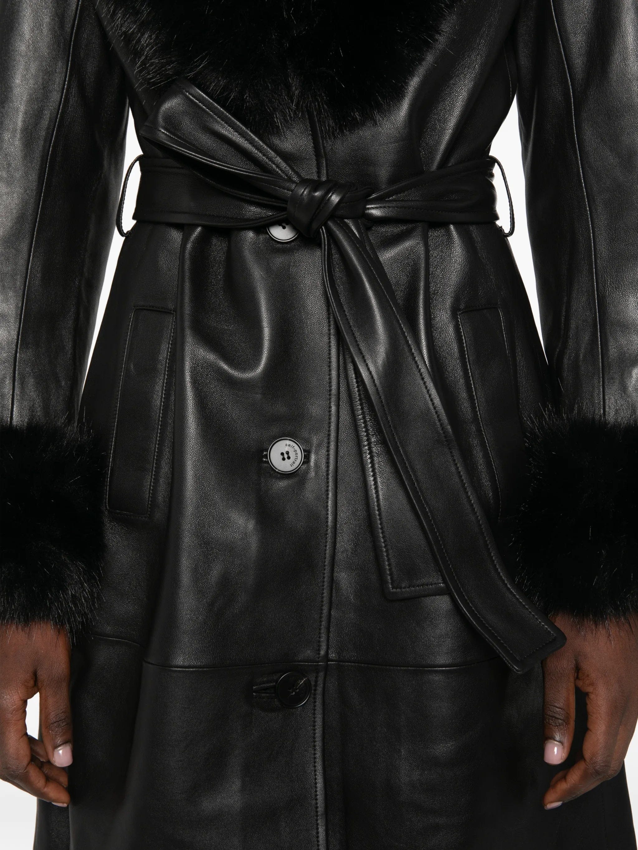 Self-Portrait faux fur - collared belted coat