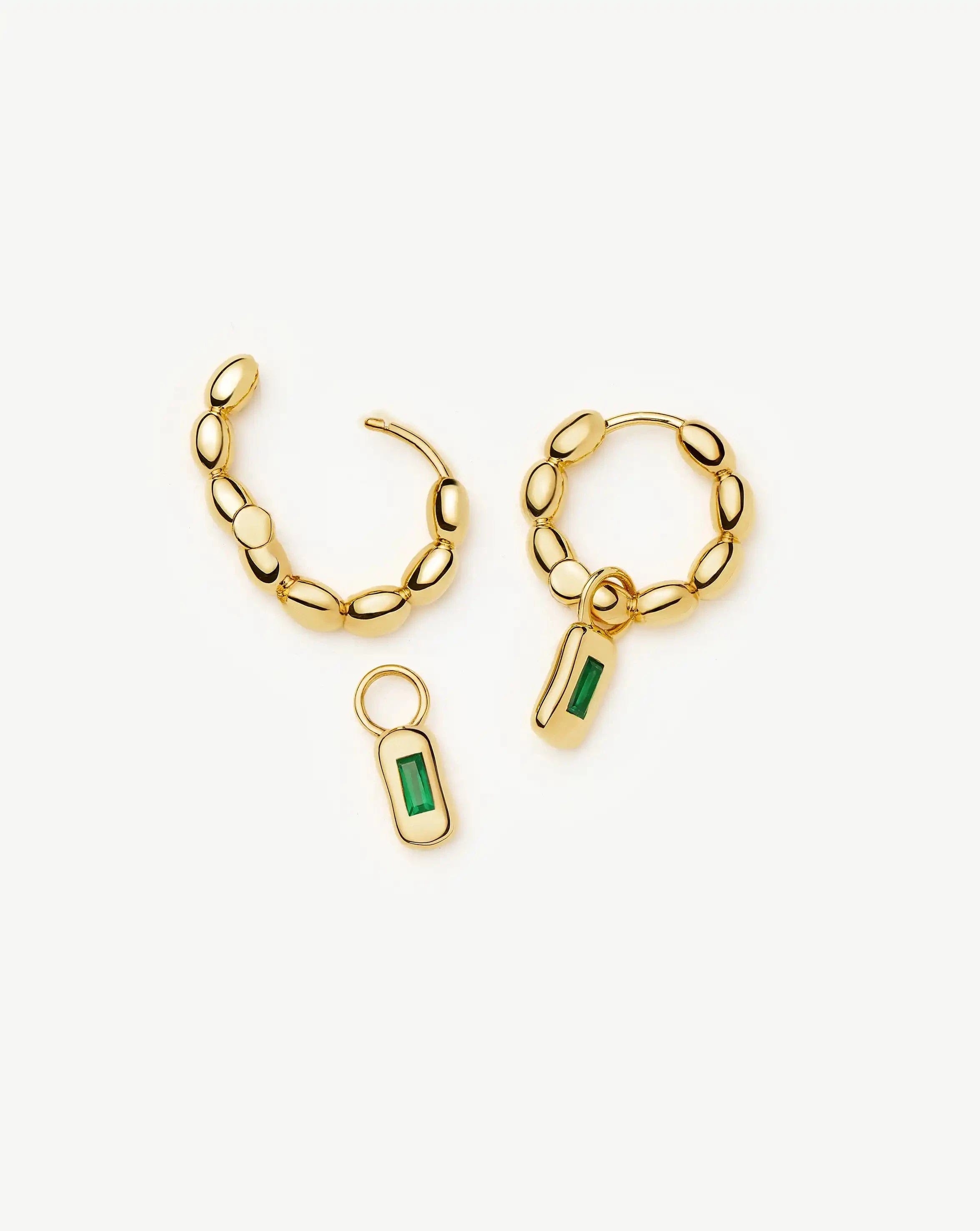 Missoma Molten Gemstone Charm Hoop Earrings | 18ct Gold Plated/Green Onyx