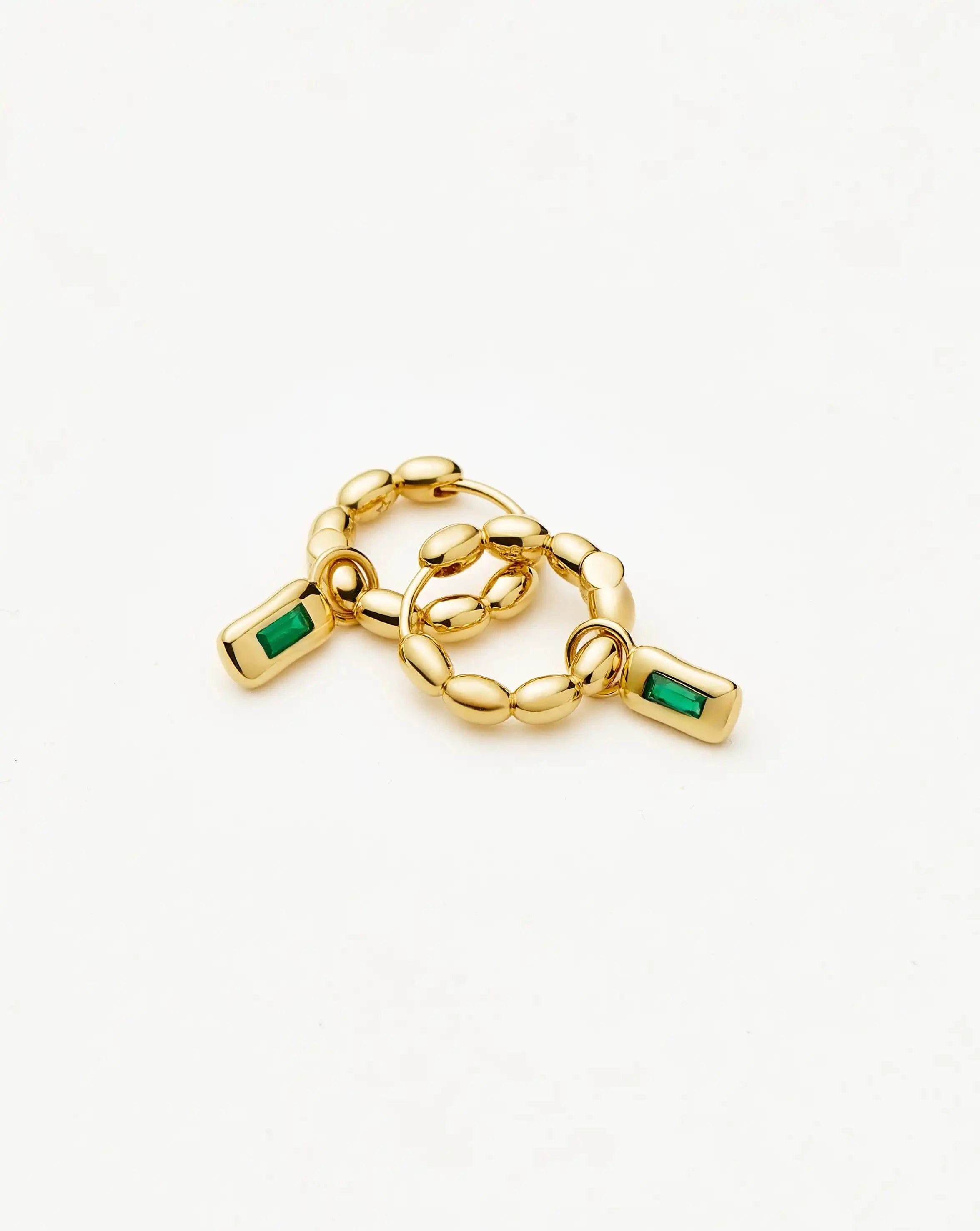 Missoma Molten Gemstone Charm Hoop Earrings | 18ct Gold Plated/Green Onyx