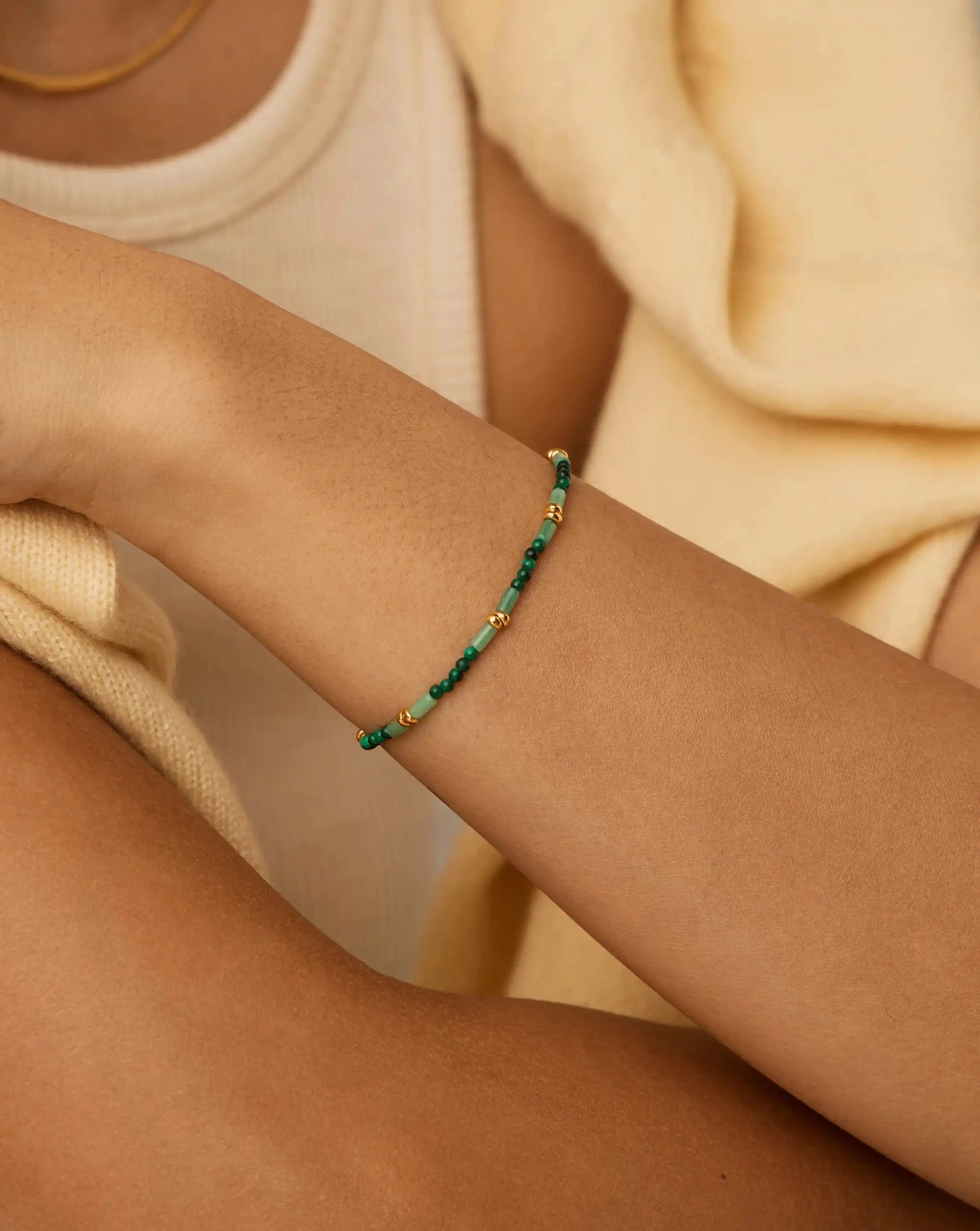 Missoma Beaded Gemstone Bracelet | 18ct Gold Plated/Mojito Green