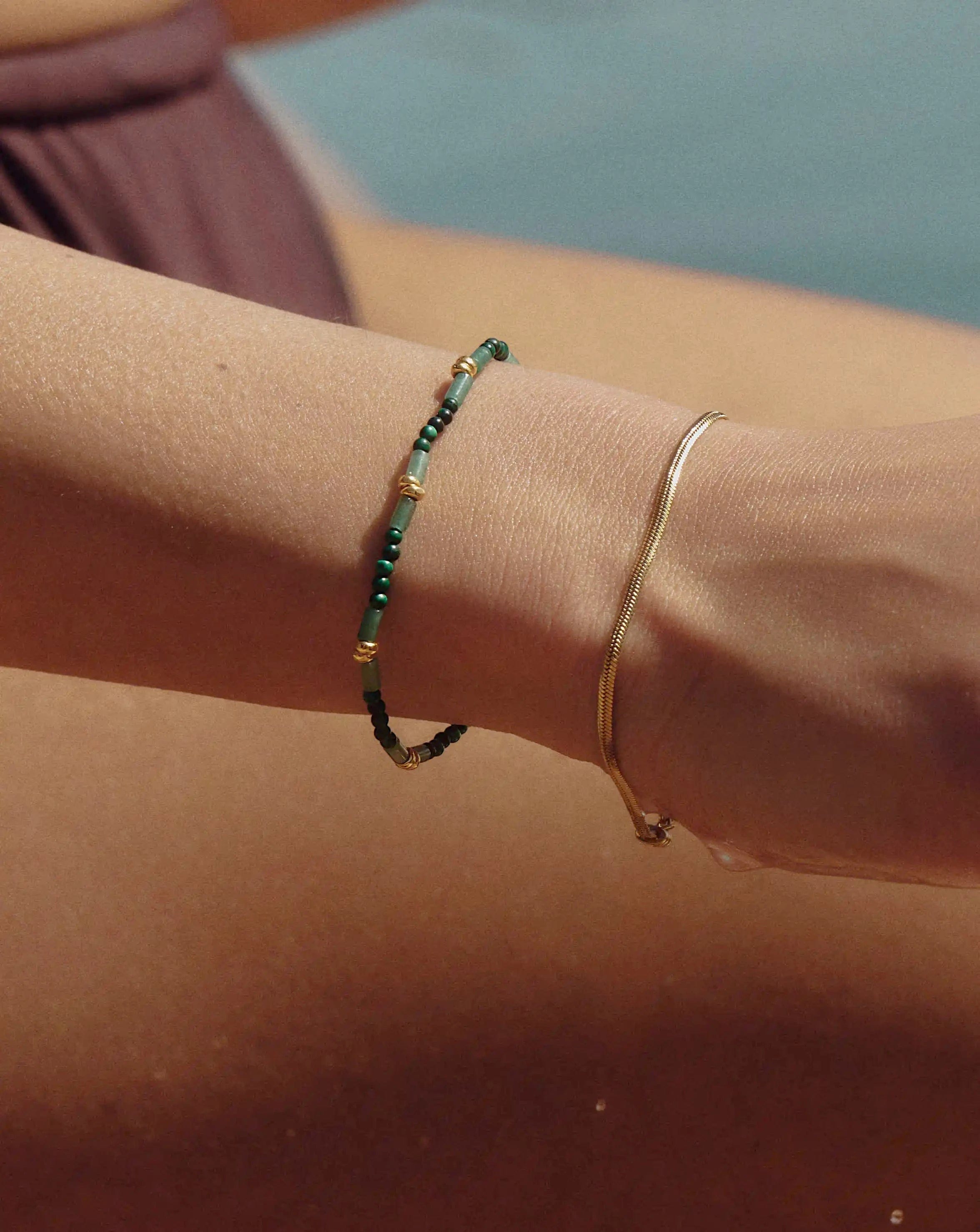 Missoma Beaded Gemstone Bracelet | 18ct Gold Plated/Mojito Green