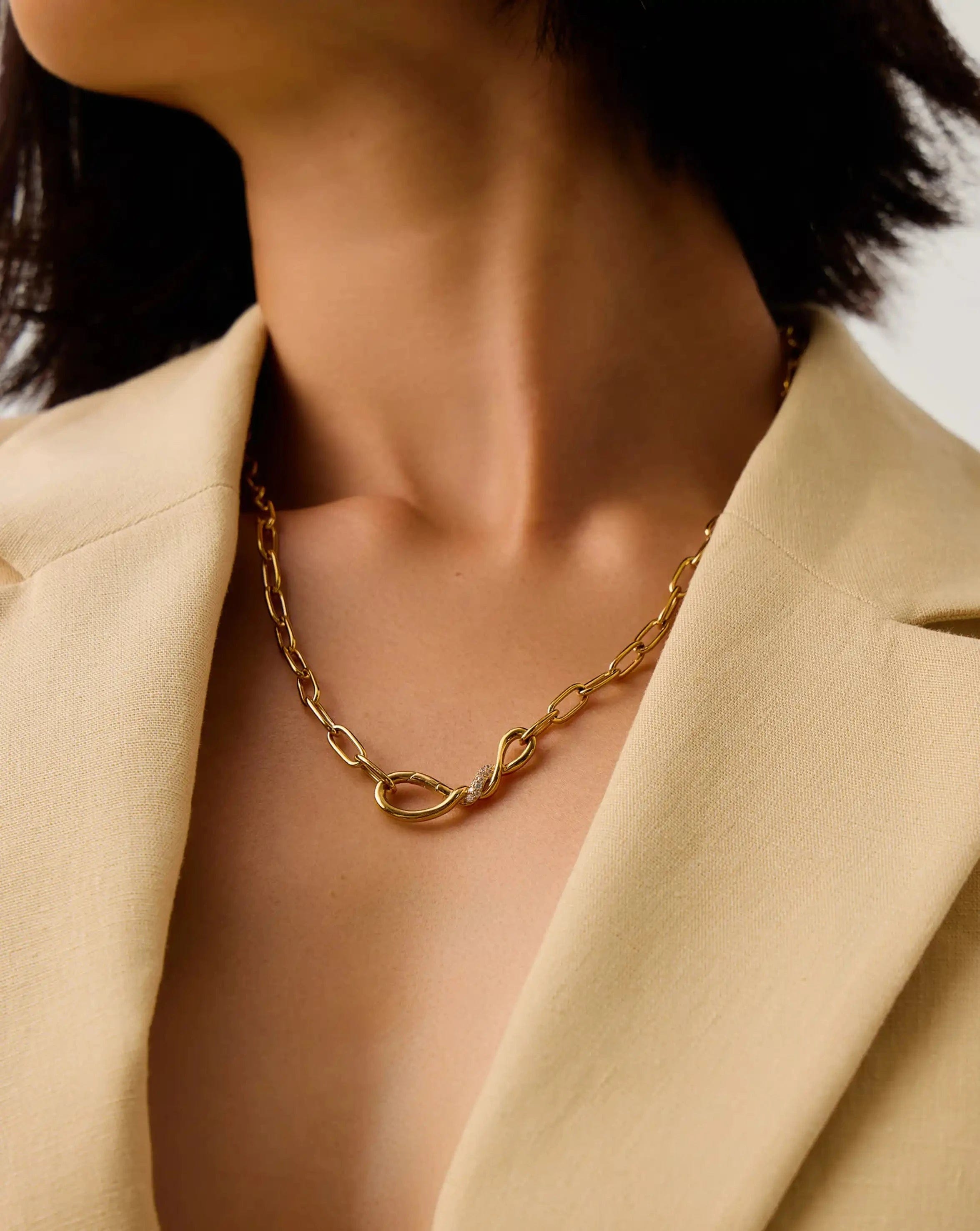 Missoma Molten Snow Paperclip Chain Necklace | 18ct Gold Plated/Cubic Zirconia