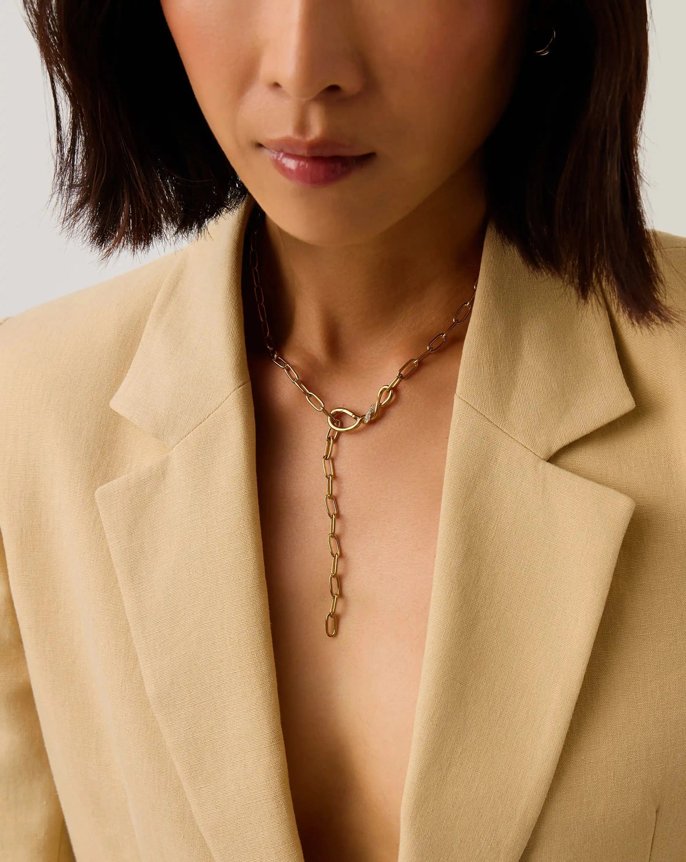 Missoma Molten Snow Paperclip Chain Necklace | 18ct Gold Plated/Cubic Zirconia
