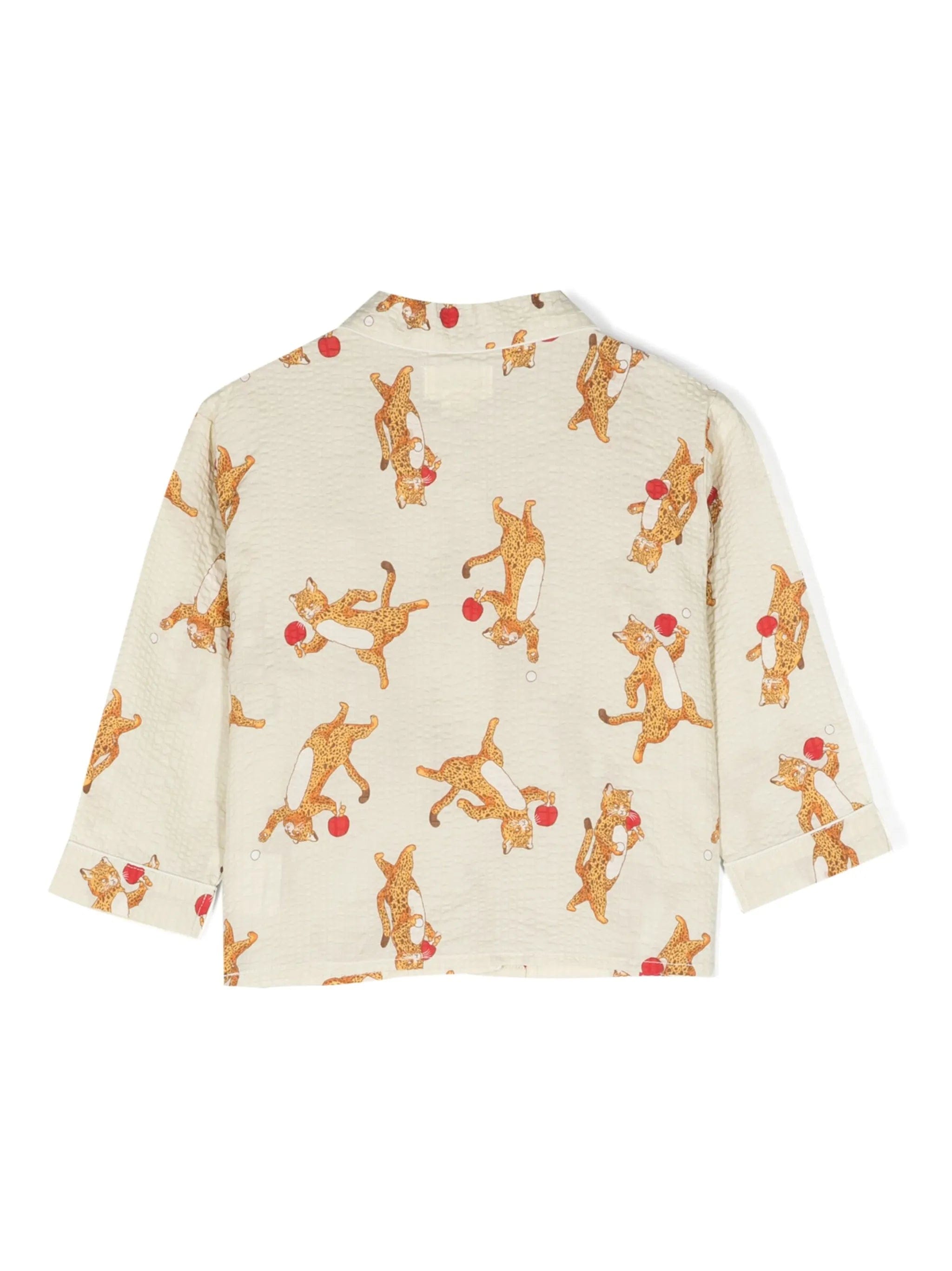 Konges Slã¸jd cat - print seersucker shirt