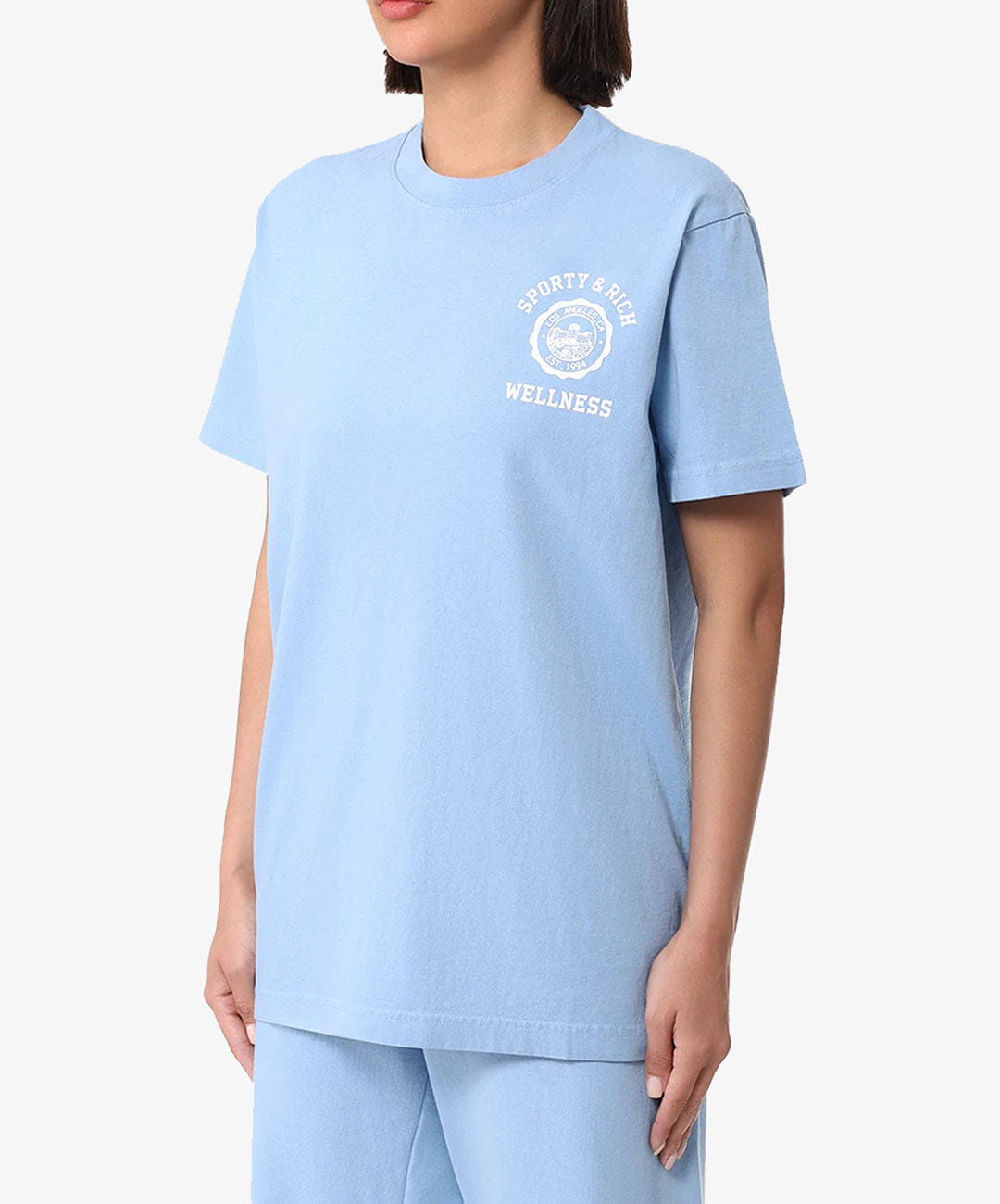 SPORTY & RICH | EMBLEM T - SHIRT { SKY BLUE/WHITE