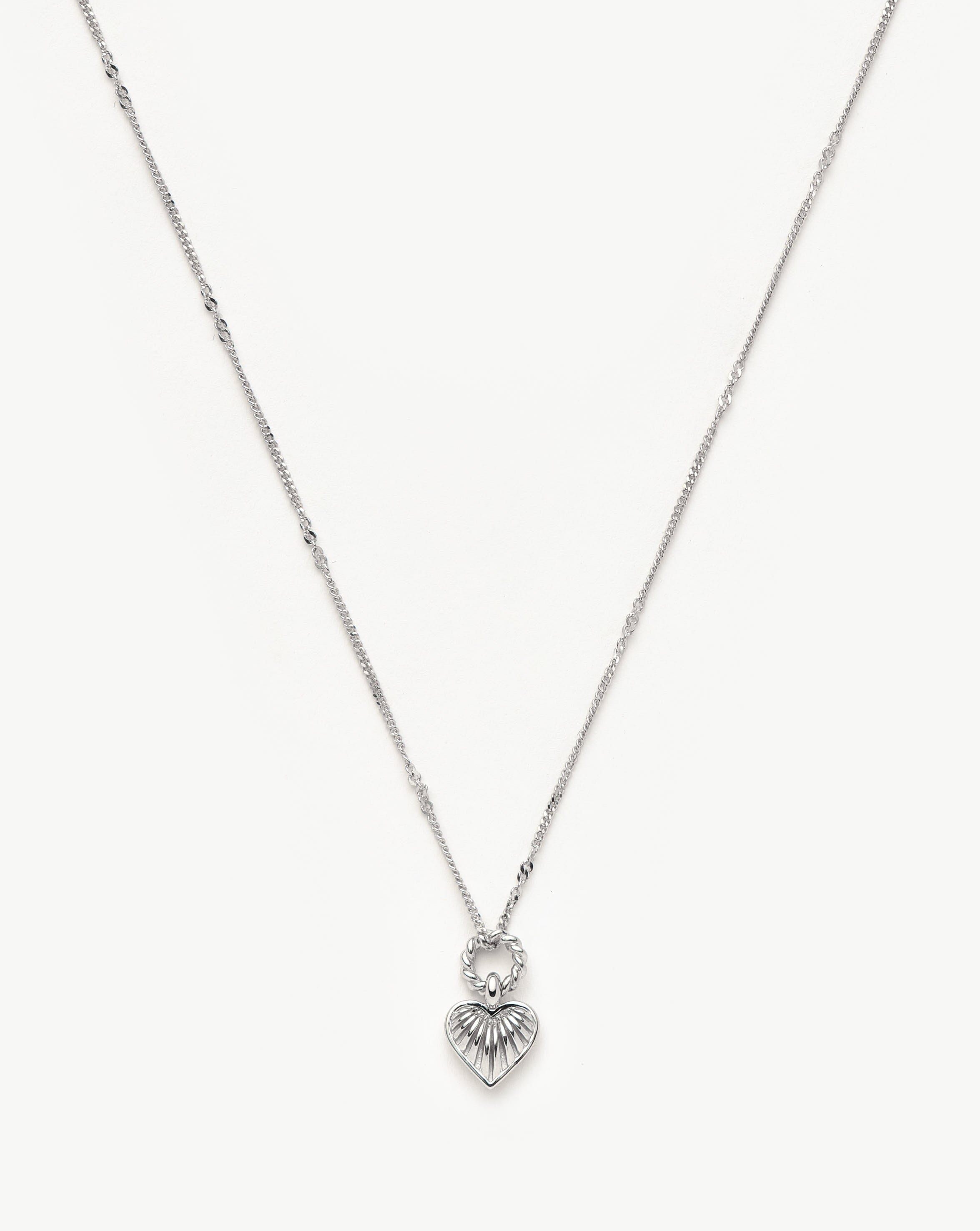 Missoma Mini Ridge Heart Charm Pendant Necklace | Sterling Silver