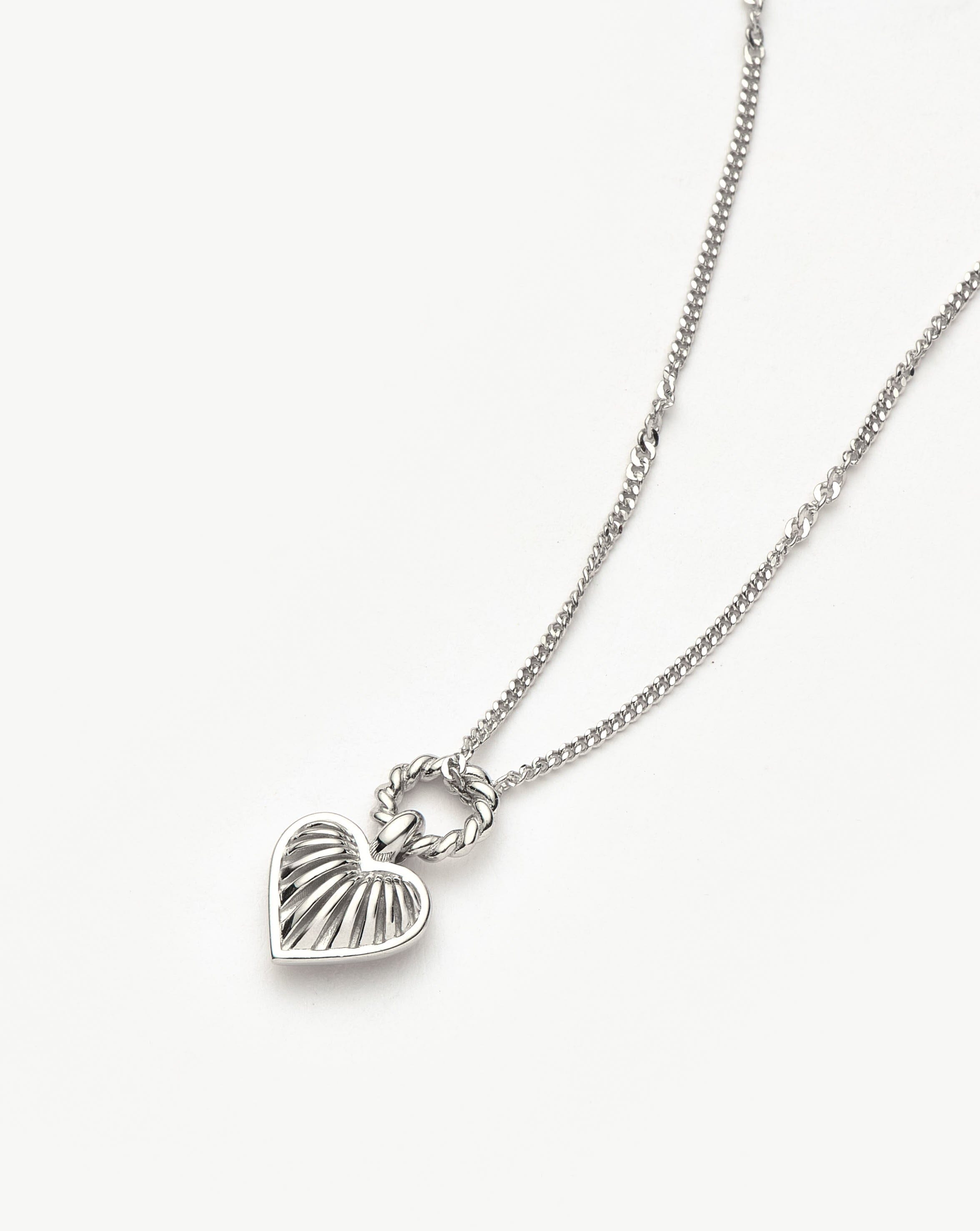 Missoma Mini Ridge Heart Charm Pendant Necklace | Sterling Silver