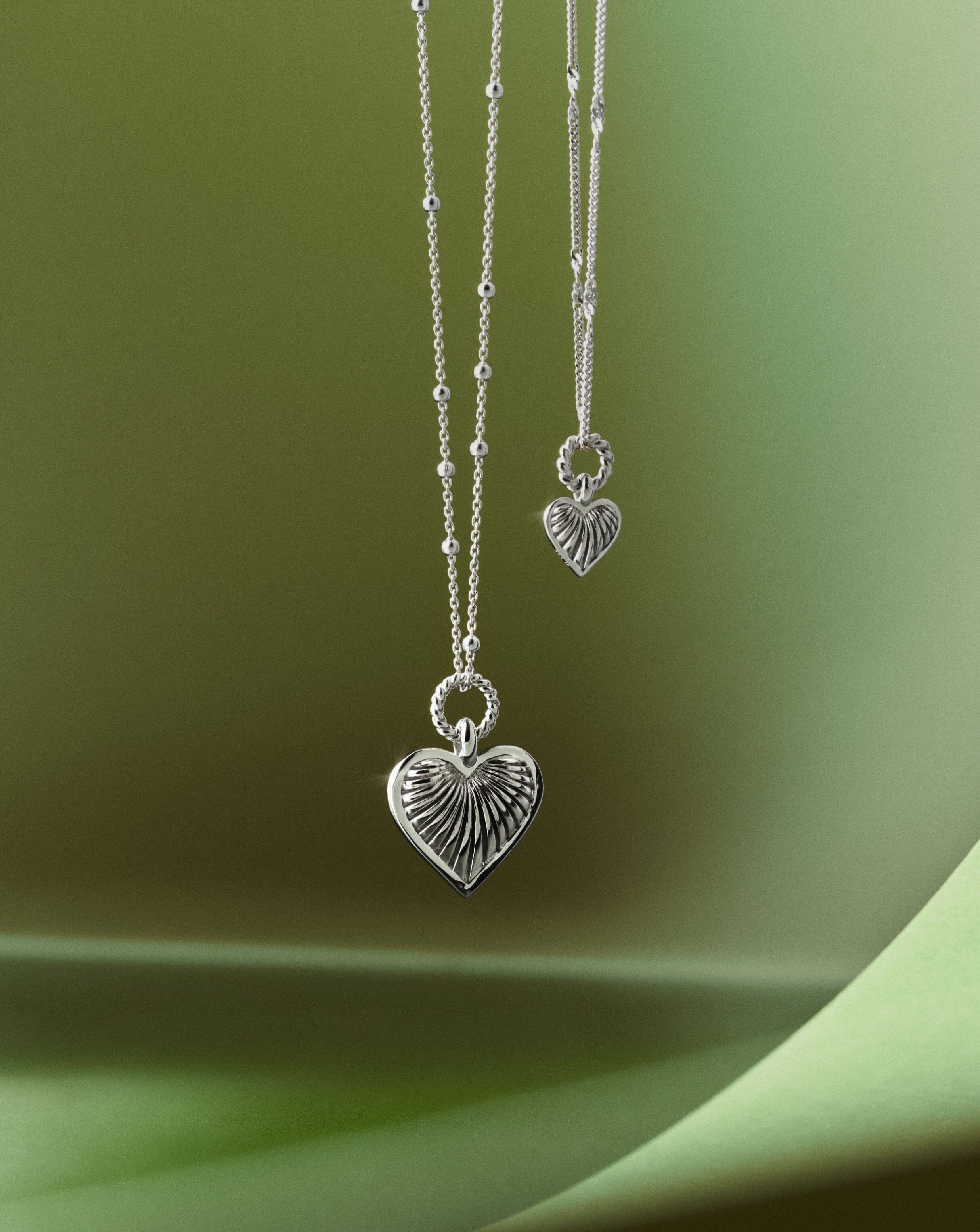 Missoma Mini Ridge Heart Charm Pendant Necklace | Sterling Silver
