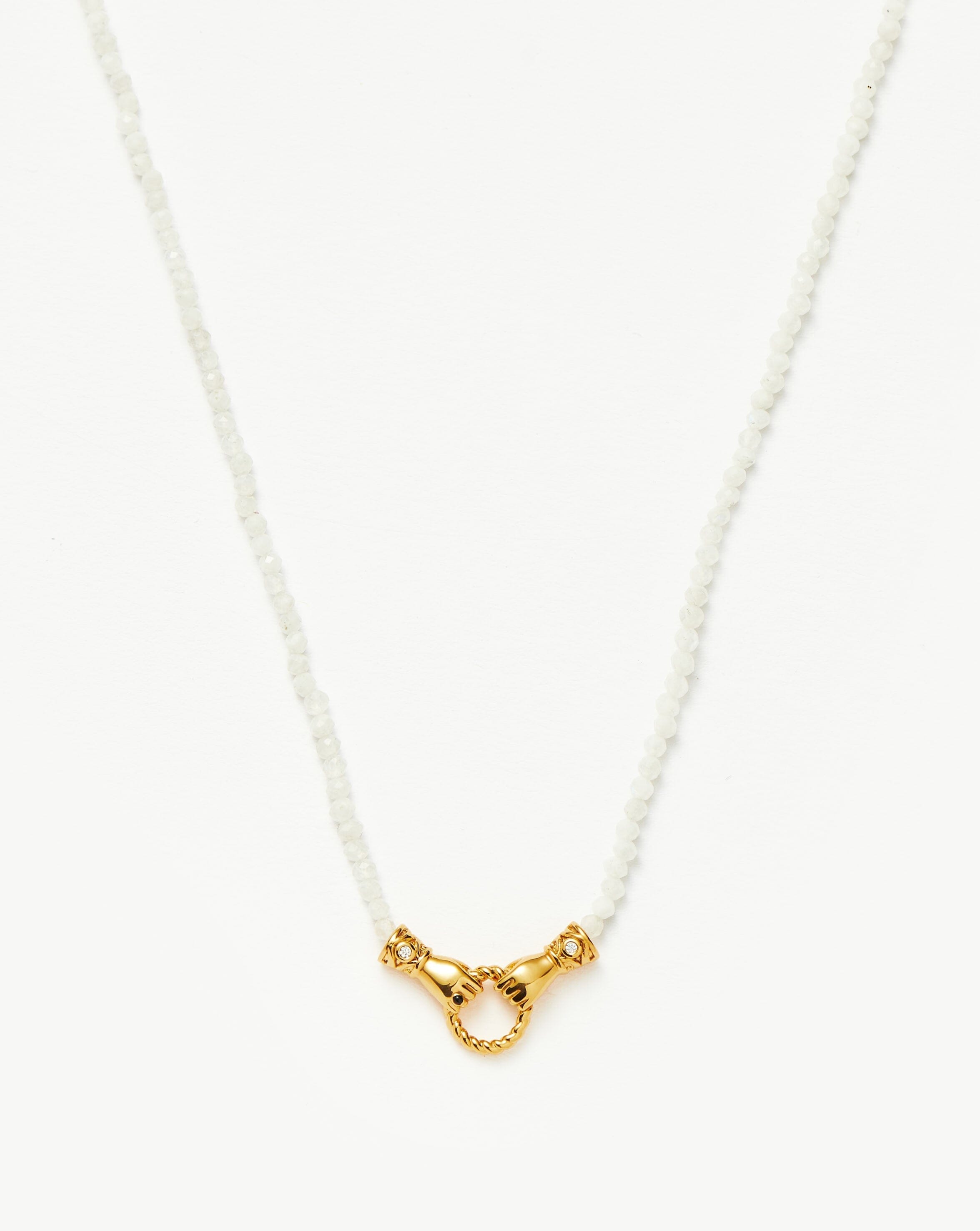 Missoma Harris Reed In Good Hands Mini Beaded Gemstone Necklace | 18ct Gold Plated/Rainbow Moonstone