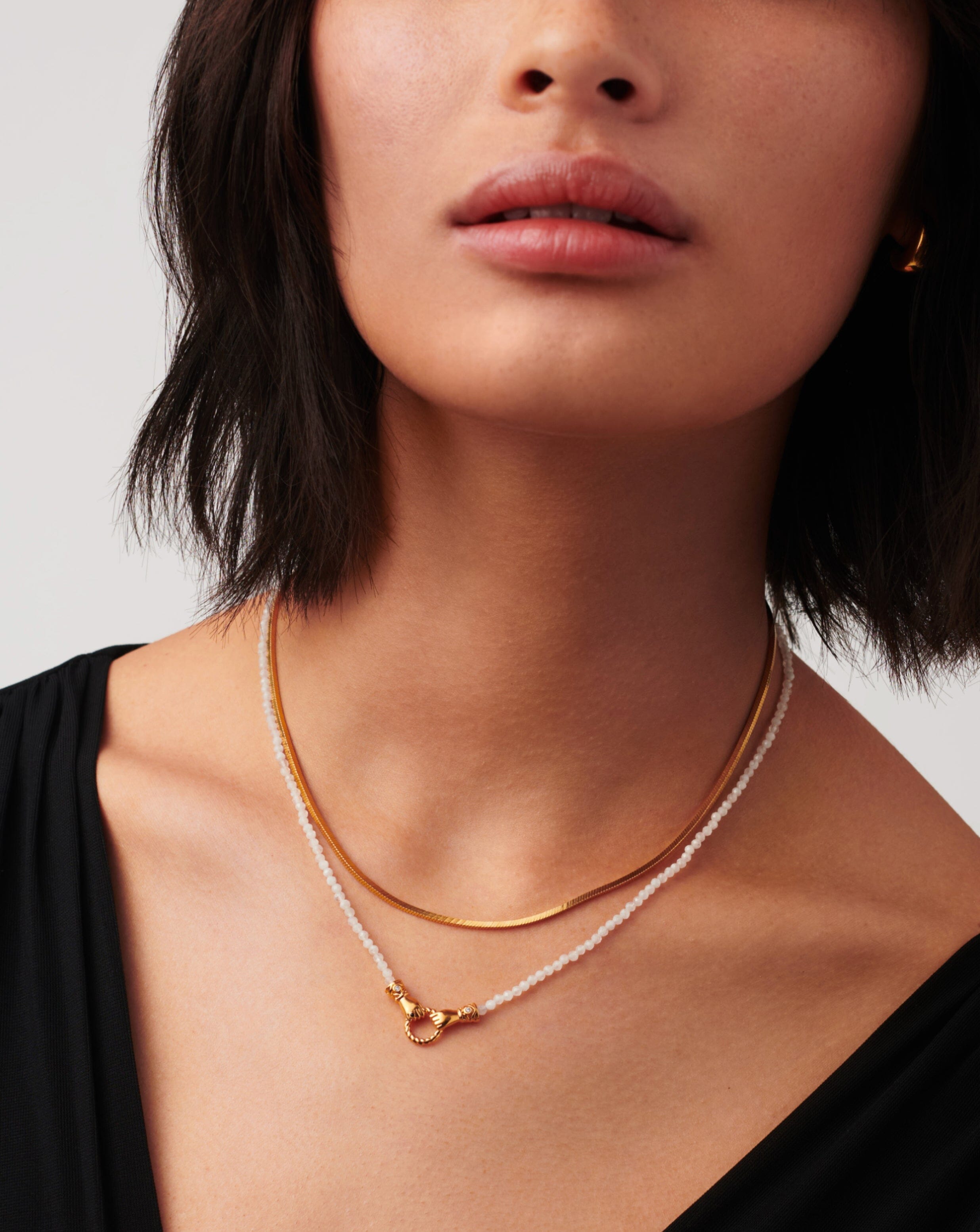 Missoma Harris Reed In Good Hands Mini Beaded Gemstone Necklace | 18ct Gold Plated/Rainbow Moonstone