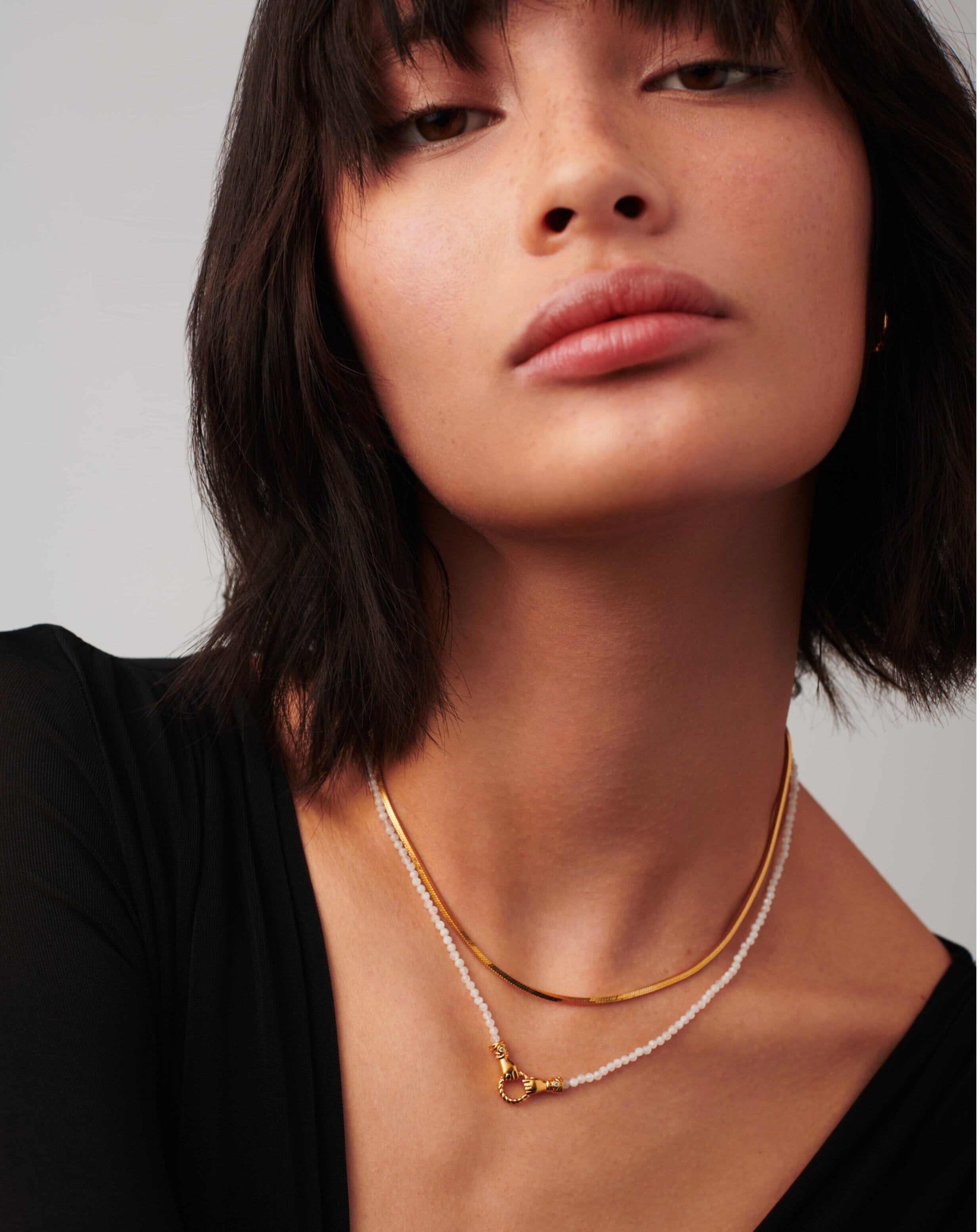 Missoma Harris Reed In Good Hands Mini Beaded Gemstone Necklace | 18ct Gold Plated/Rainbow Moonstone