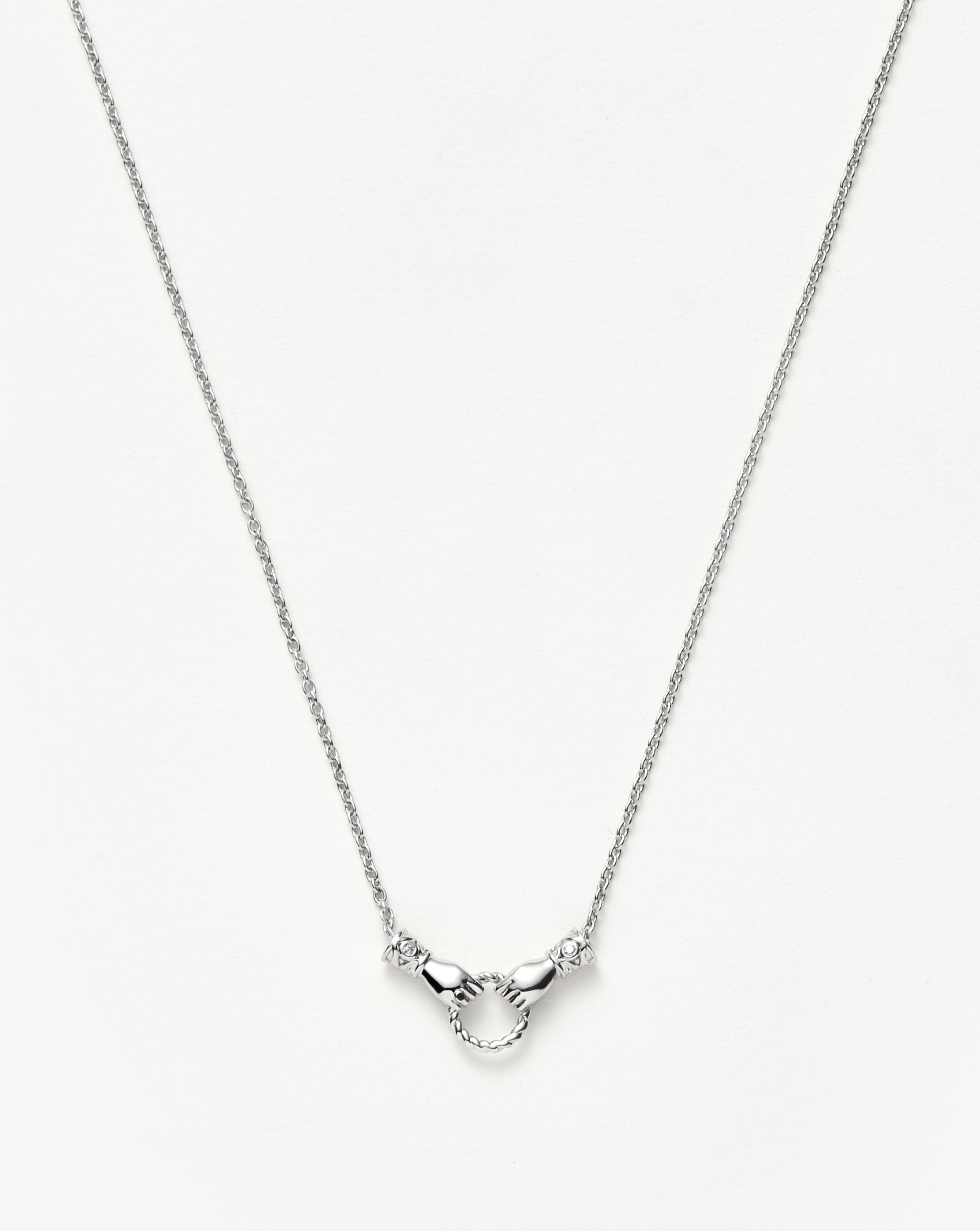 Missoma Harris Reed In Good Hands Mini Pendant Slider Necklace | Silver Plated/Cubic Zirconia & Black Onyx
