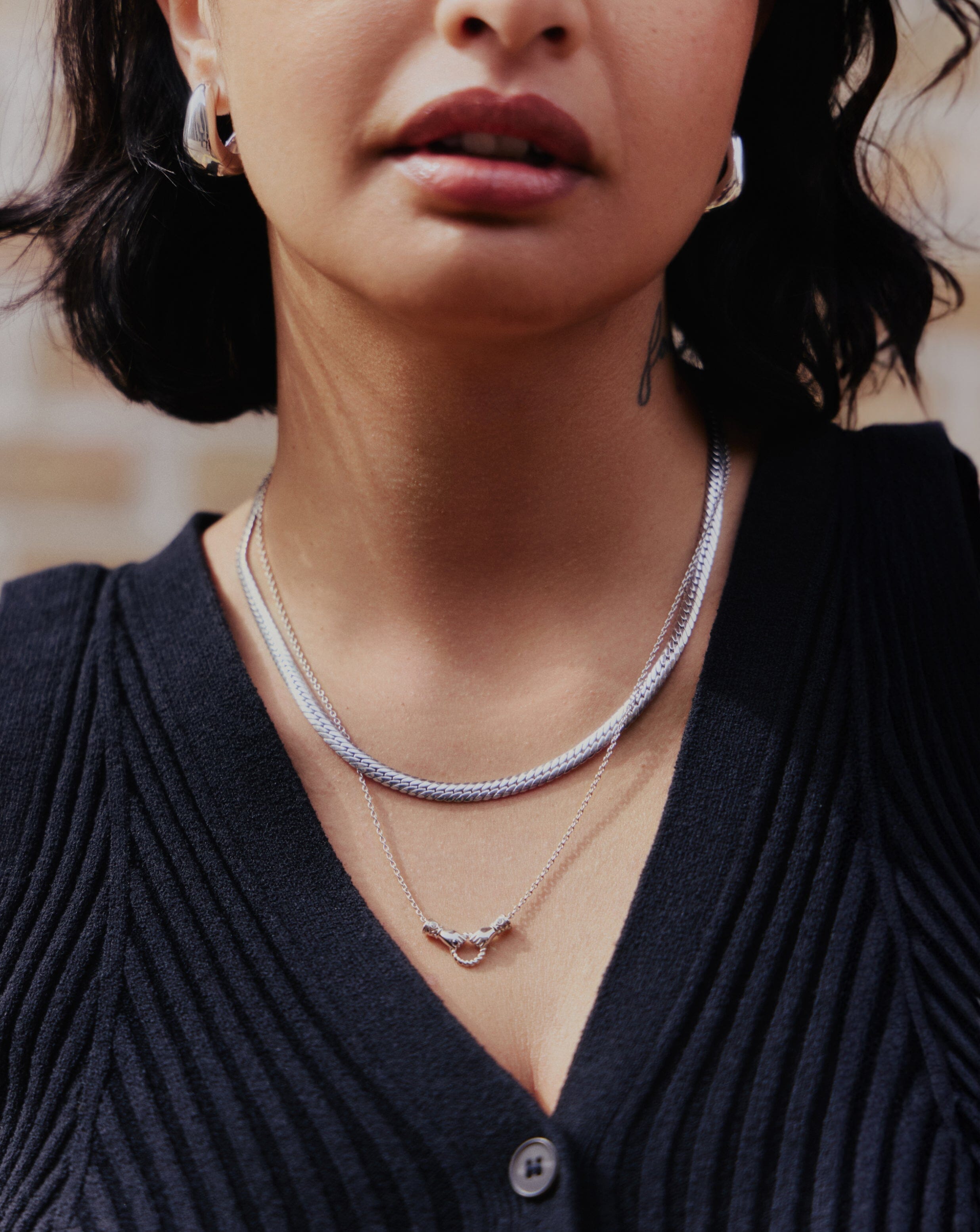 Missoma Harris Reed In Good Hands Mini Pendant Slider Necklace | Silver Plated/Cubic Zirconia & Black Onyx