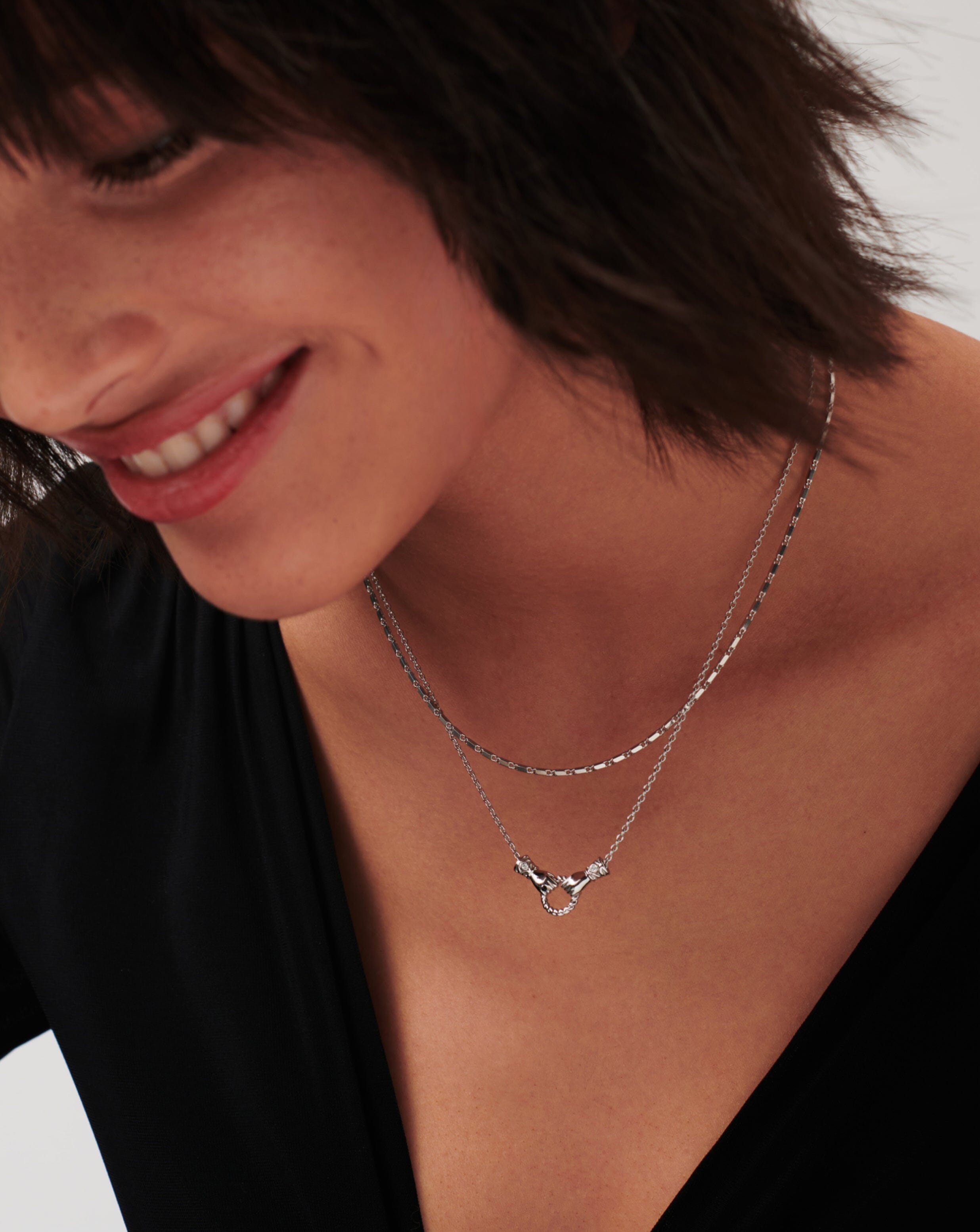 Missoma Harris Reed In Good Hands Mini Pendant Slider Necklace | Silver Plated/Cubic Zirconia & Black Onyx
