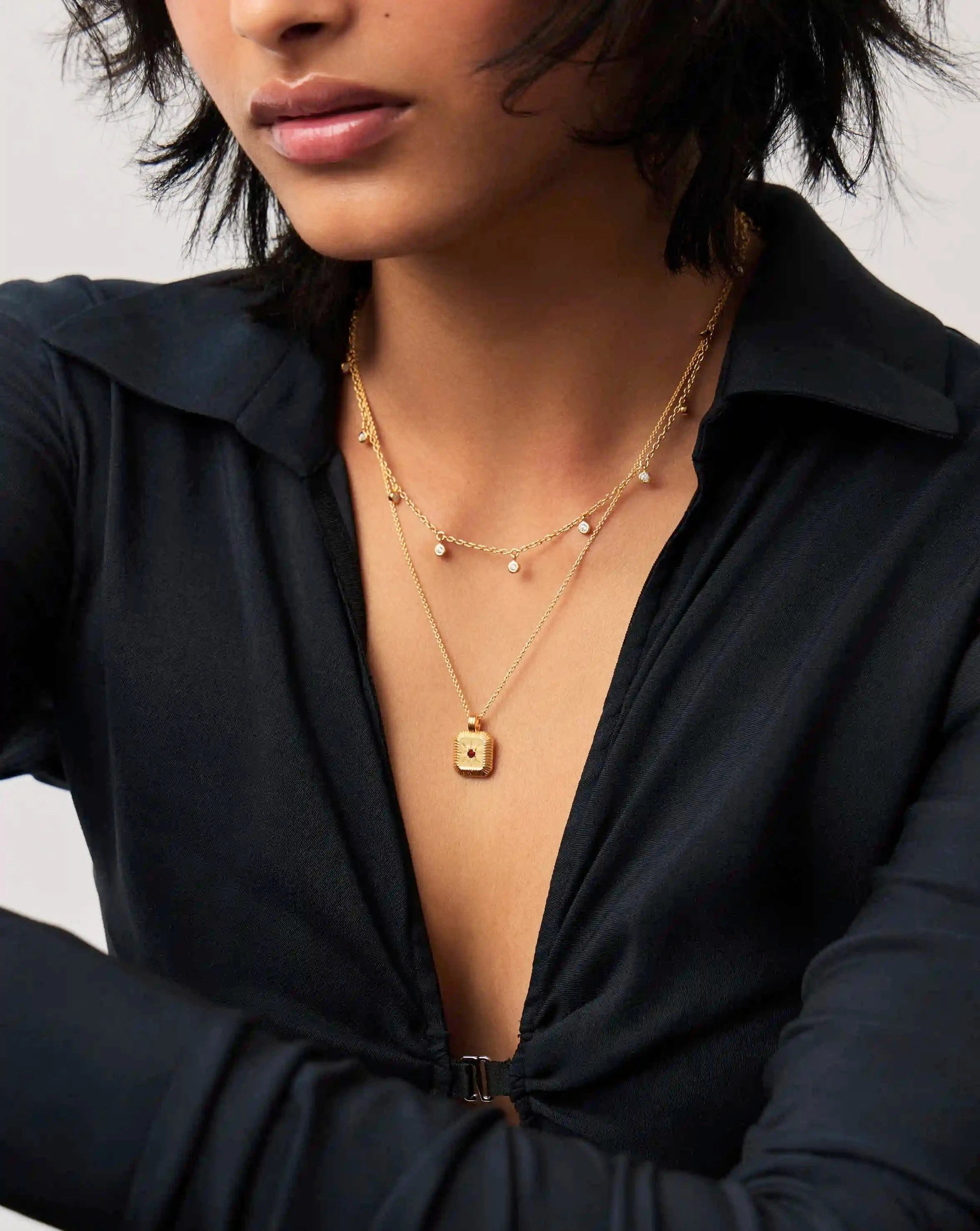 Missoma January Birthstone Pendant Necklace | Gold/Garnet