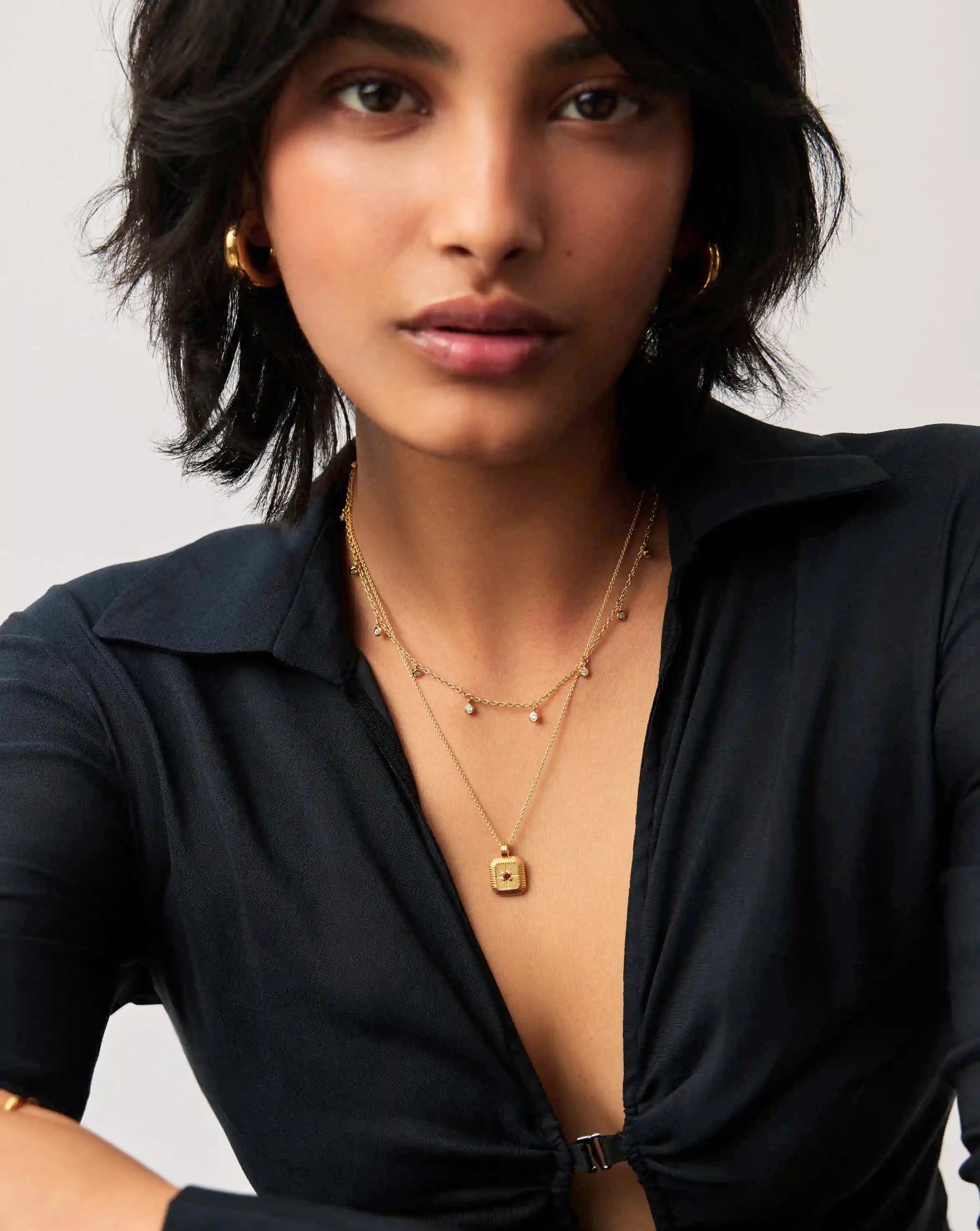 Missoma January Birthstone Pendant Necklace | Gold/Garnet