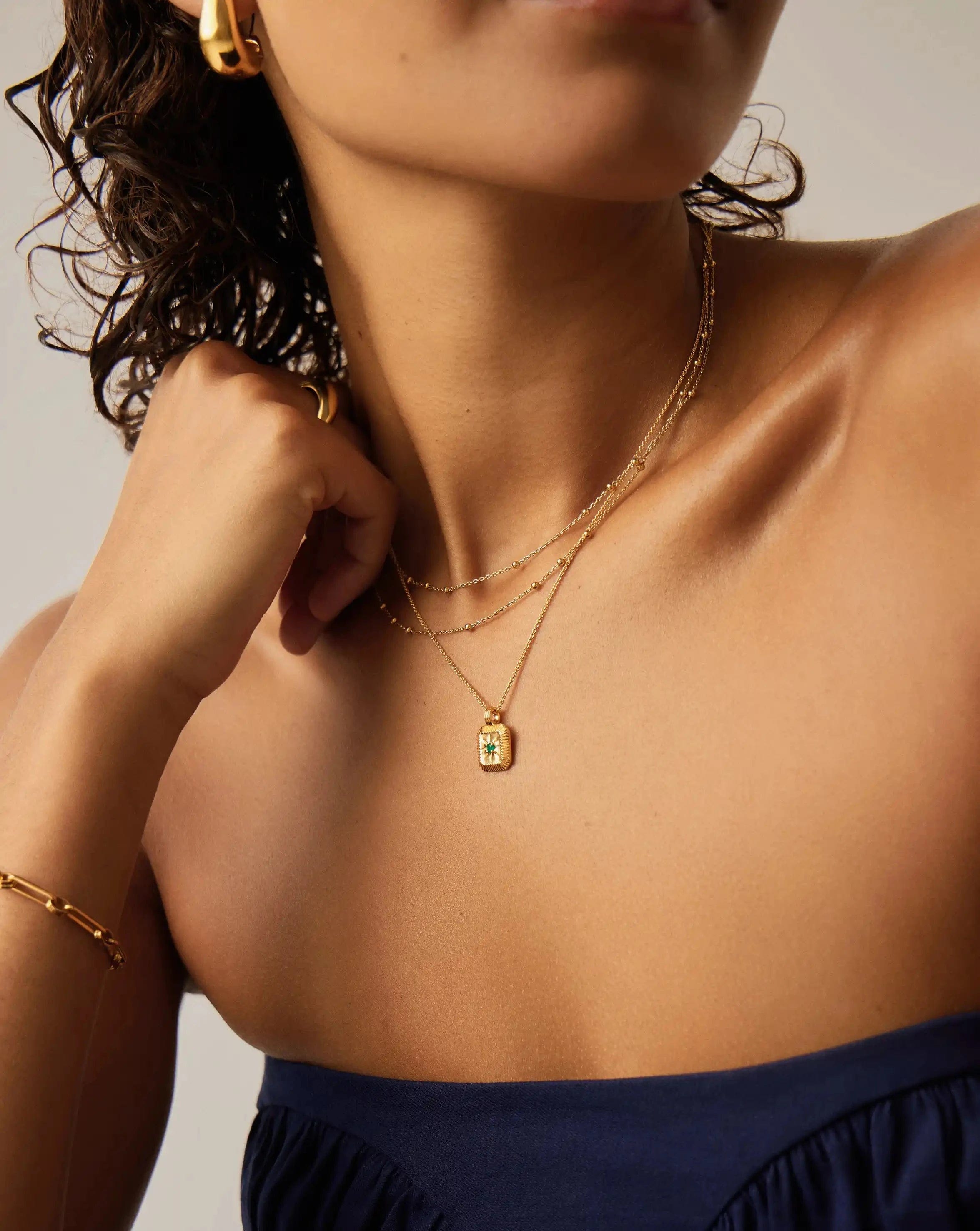 Missoma May Birthstone Pendant Necklace | 18ct Gold Vermeil/Green Onyx