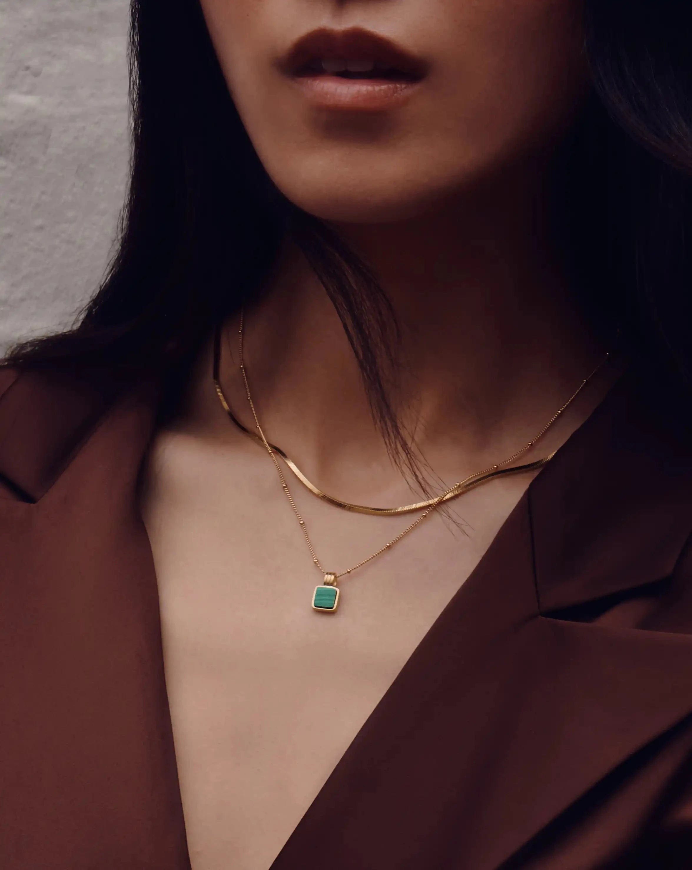 Missoma Lucy Williams Square Malachite Necklace | 18ct Gold Vermeil/Malachite