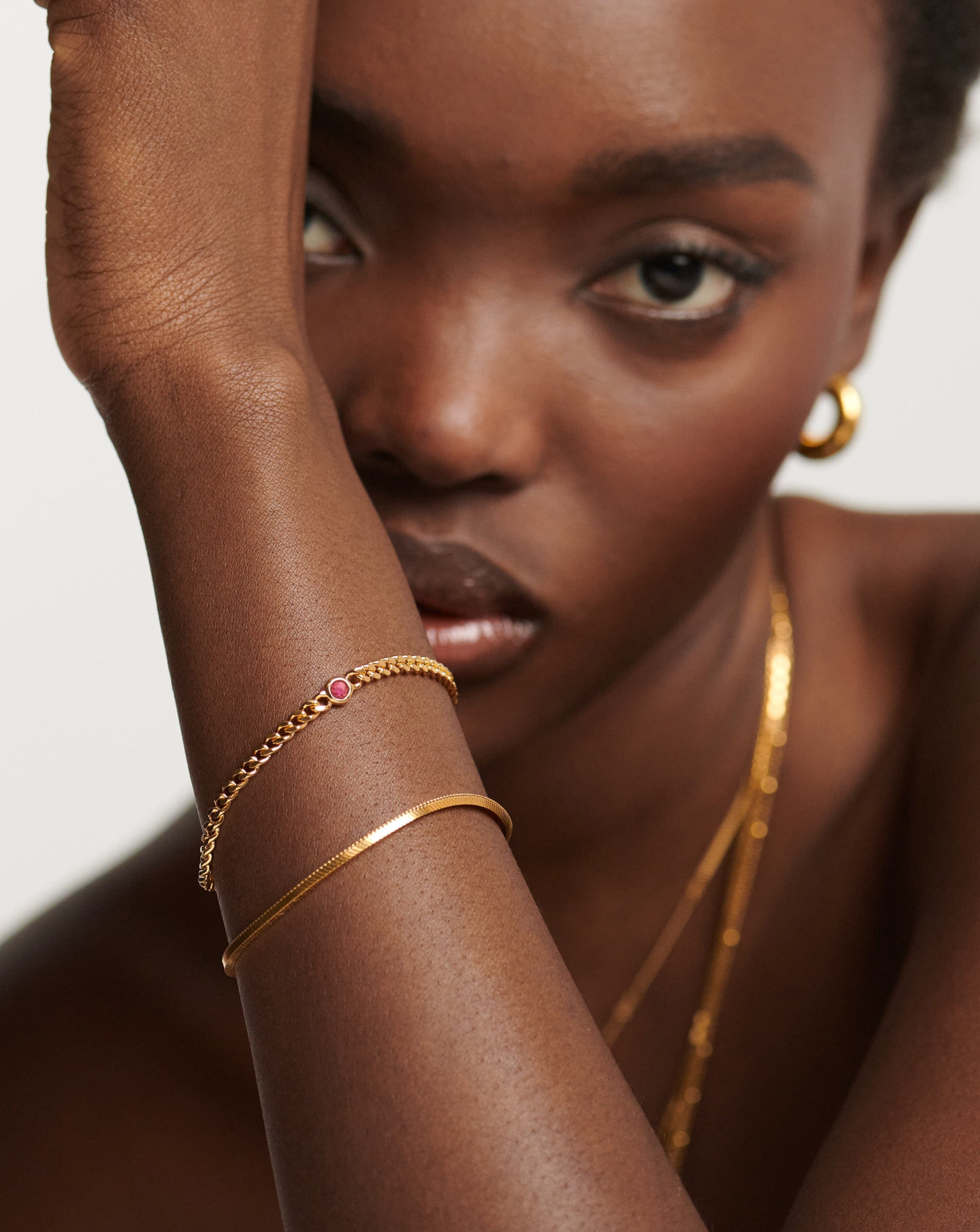Missoma October Birthstone Chain Bracelet | 18ct Gold Plated Vermeil/Pink Tourmaline
