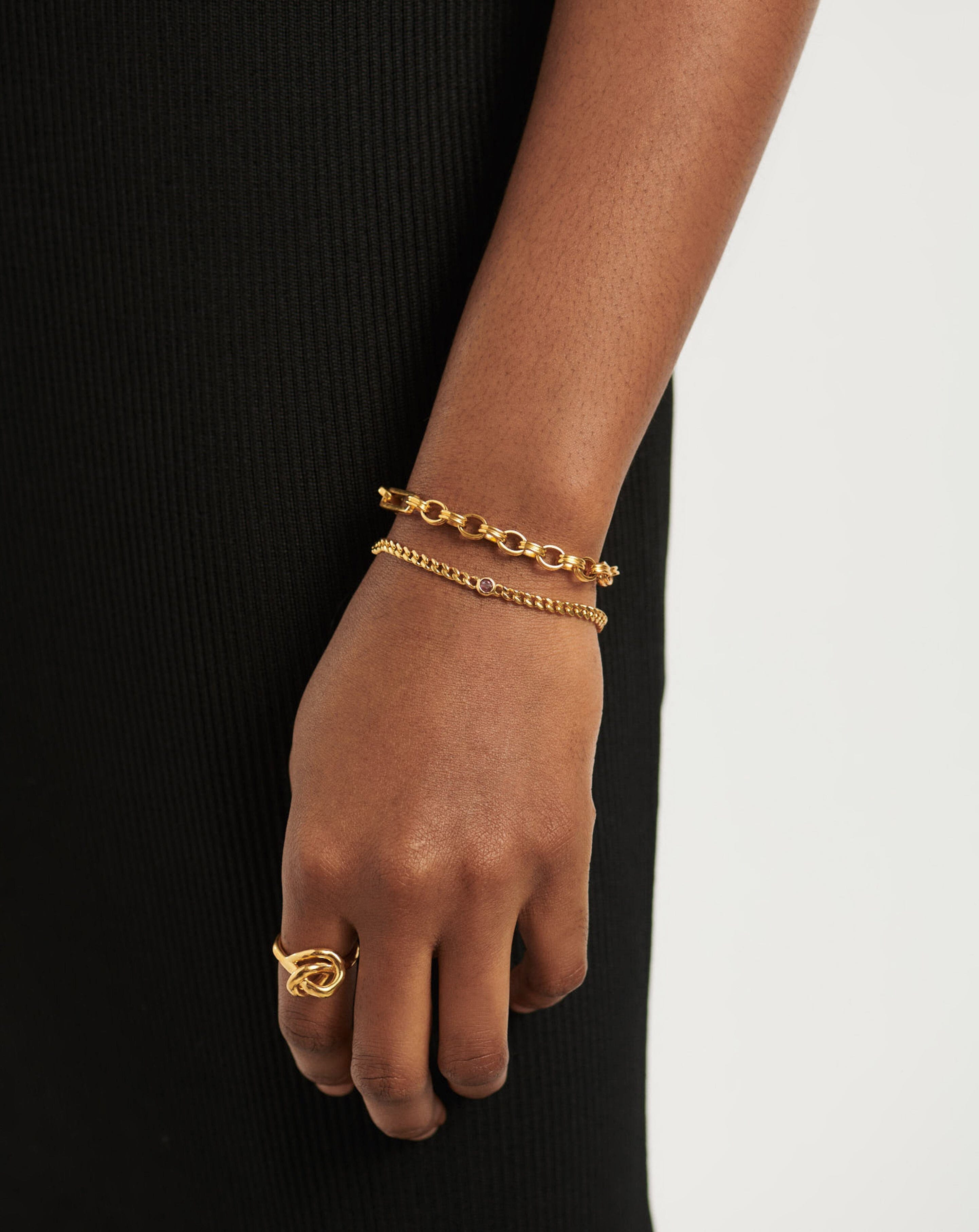 Missoma October Birthstone Chain Bracelet | 18ct Gold Plated Vermeil/Pink Tourmaline