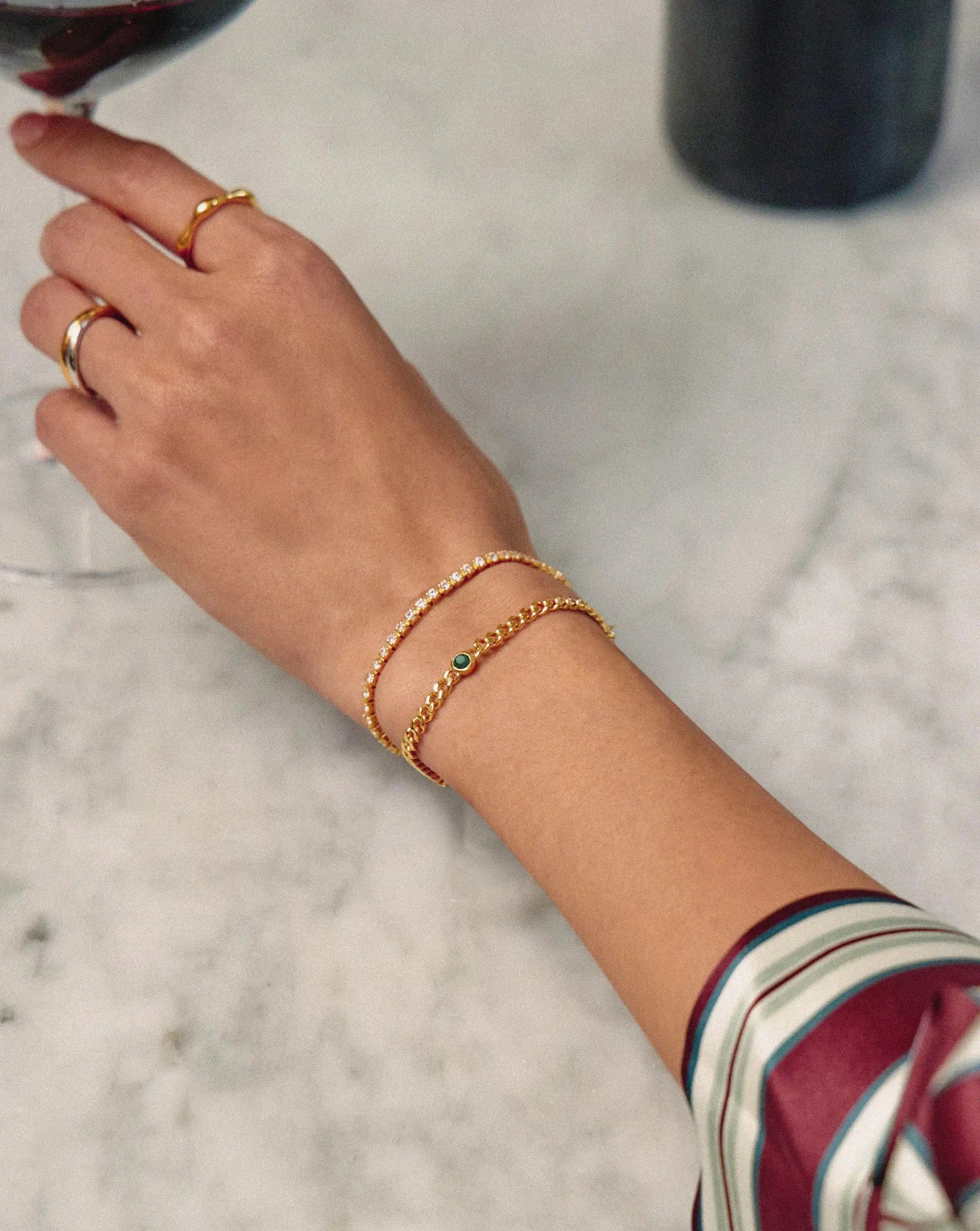 Missoma May Birthstone Chain Bracelet | 18ct Gold Plated Vermeil/Green Onyx