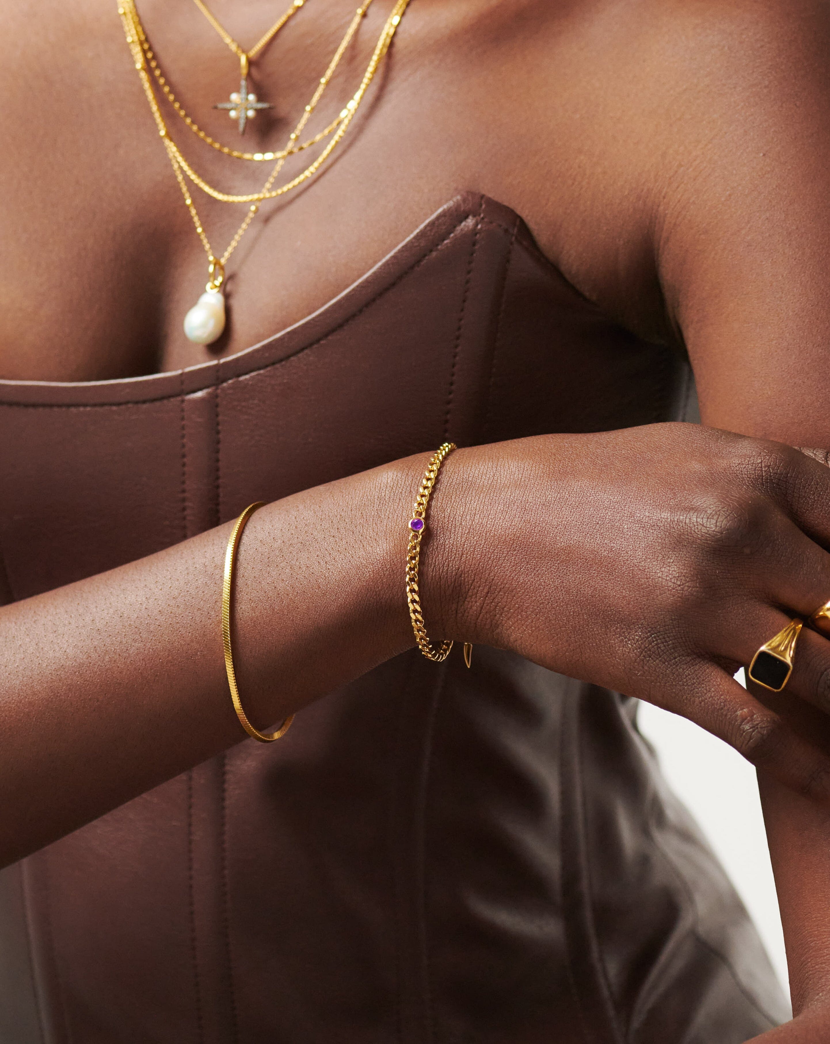 Missoma February Birthstone Chain Bracelet | 18ct Gold Plated Vermeil/Amethyst
