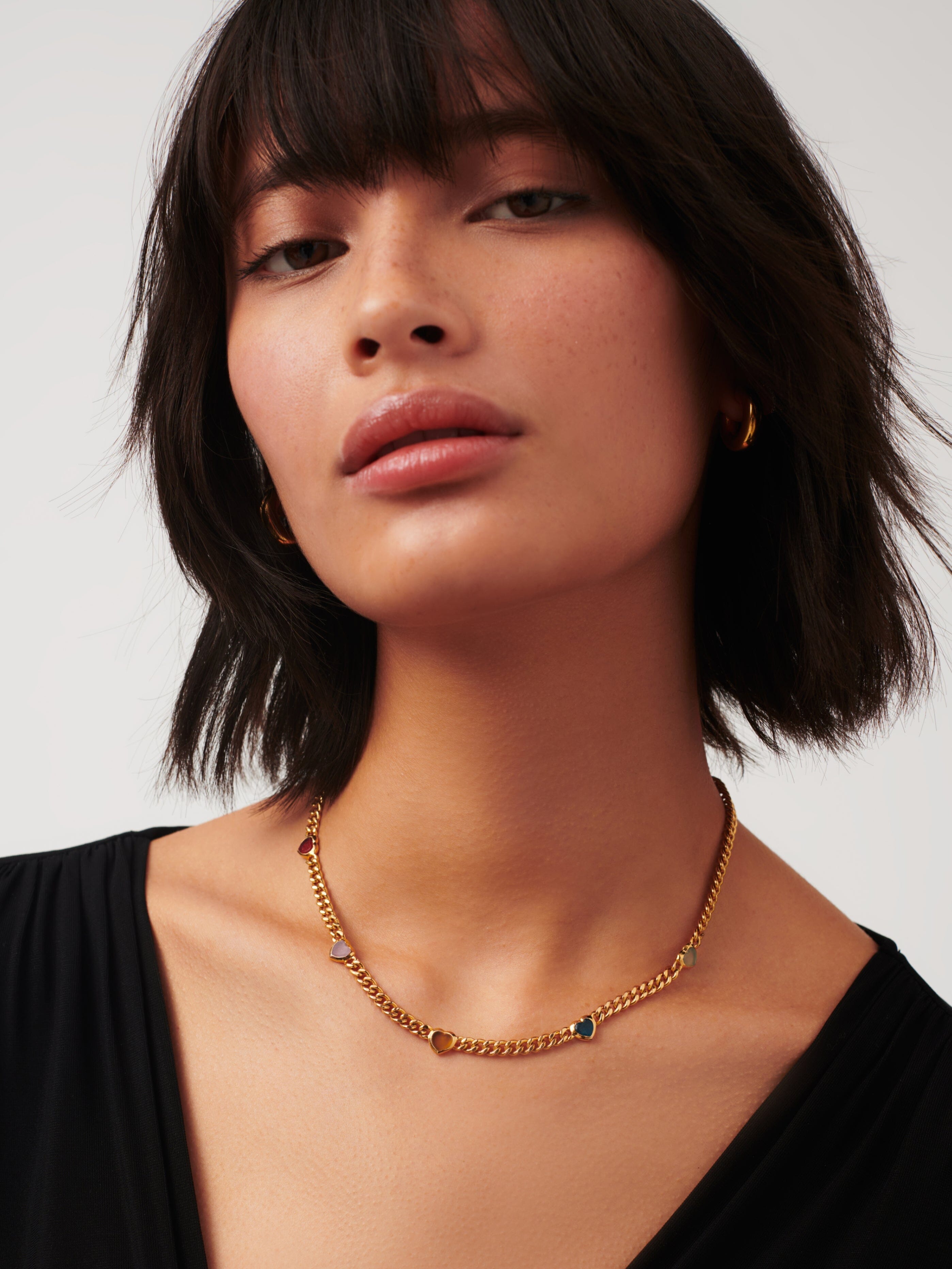 Missoma Jelly Heart Gemstone Charm Necklace | 18ct Gold Plated/Multi Quartz