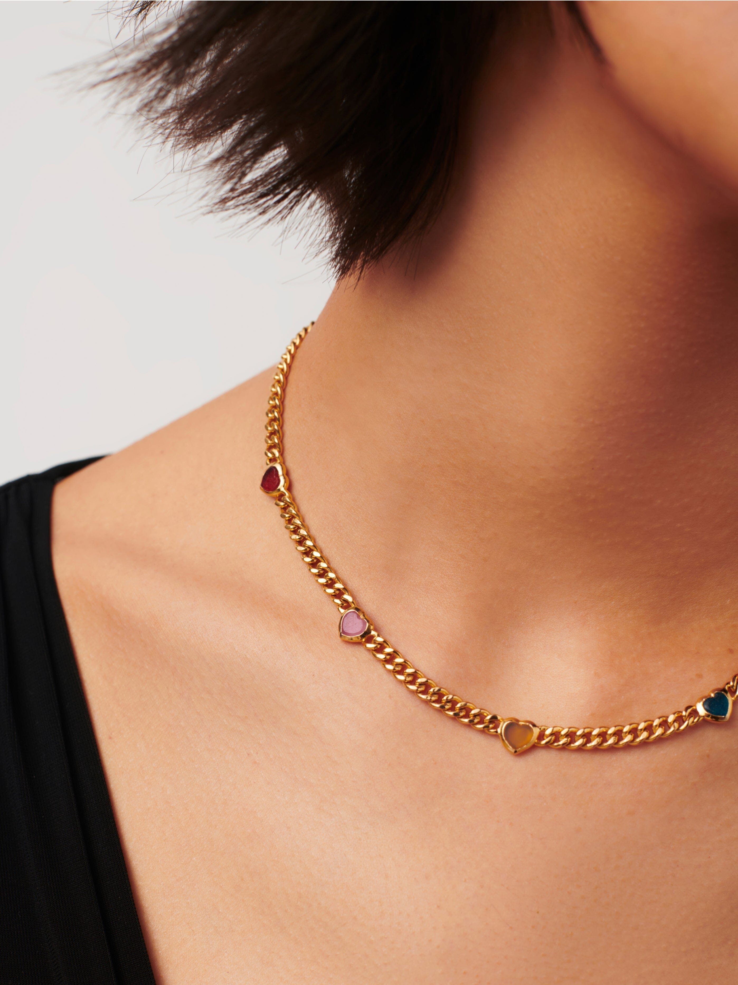 Missoma Jelly Heart Gemstone Charm Necklace | 18ct Gold Plated/Multi Quartz