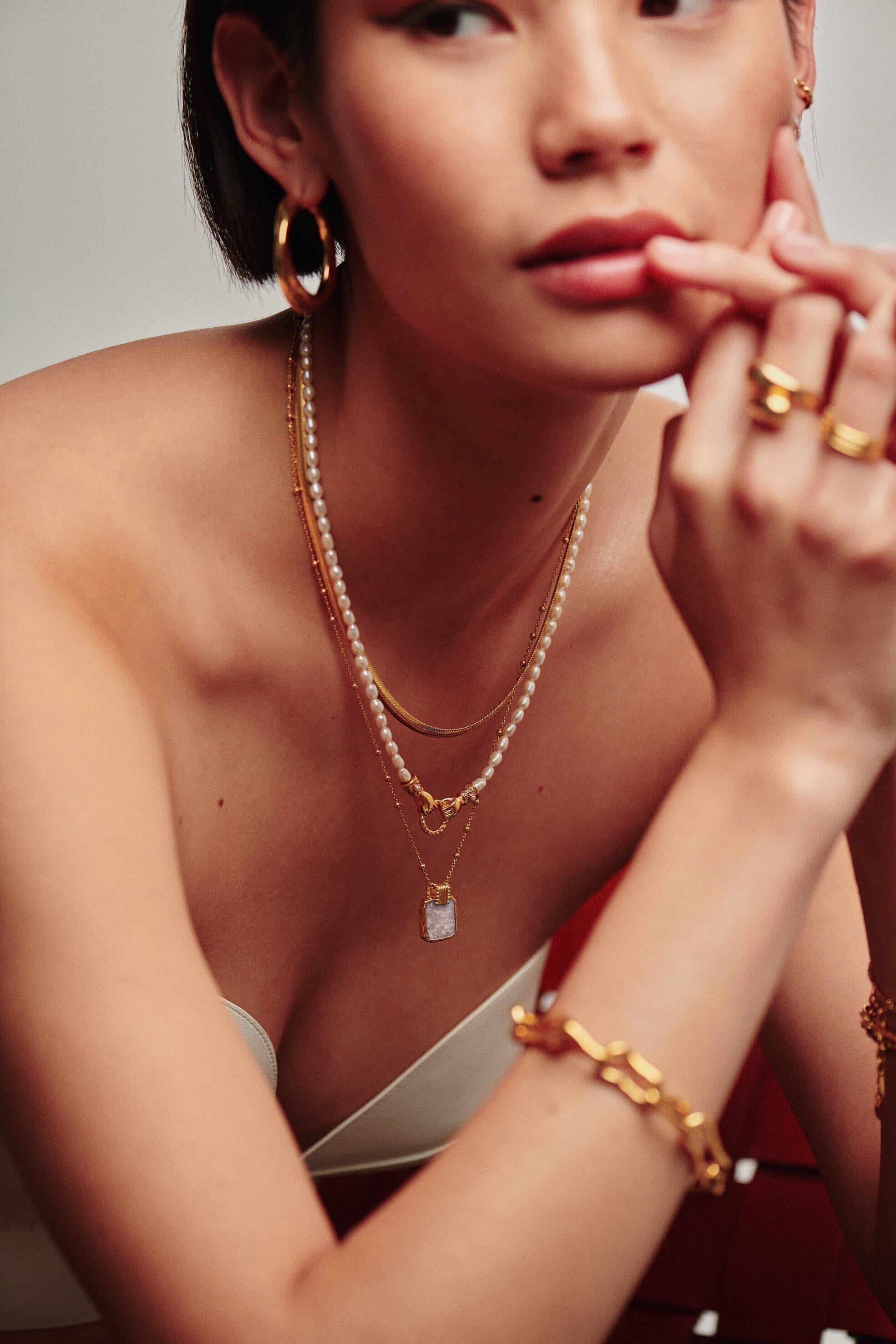 Missoma Lena Charm Necklace | 18ct Gold Plated/Rainbow Moonstone