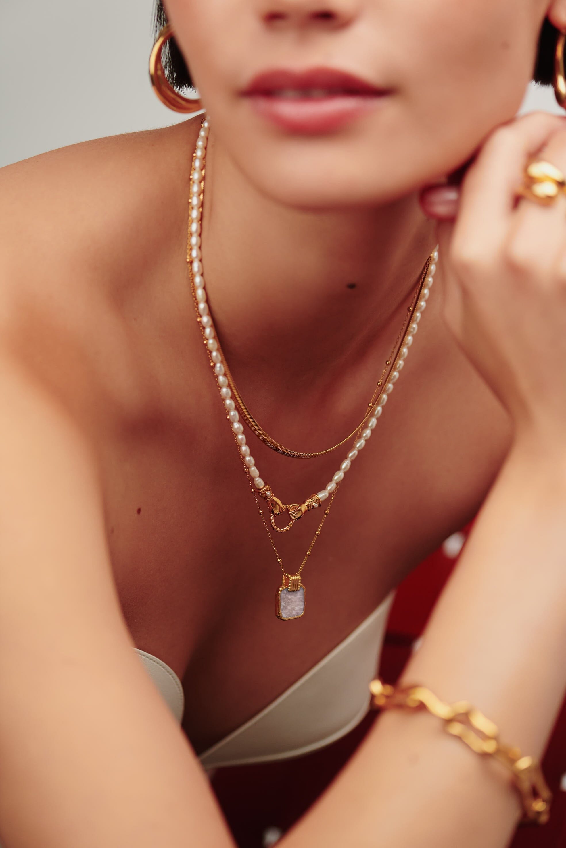 Missoma Lena Charm Necklace | 18ct Gold Plated/Rainbow Moonstone