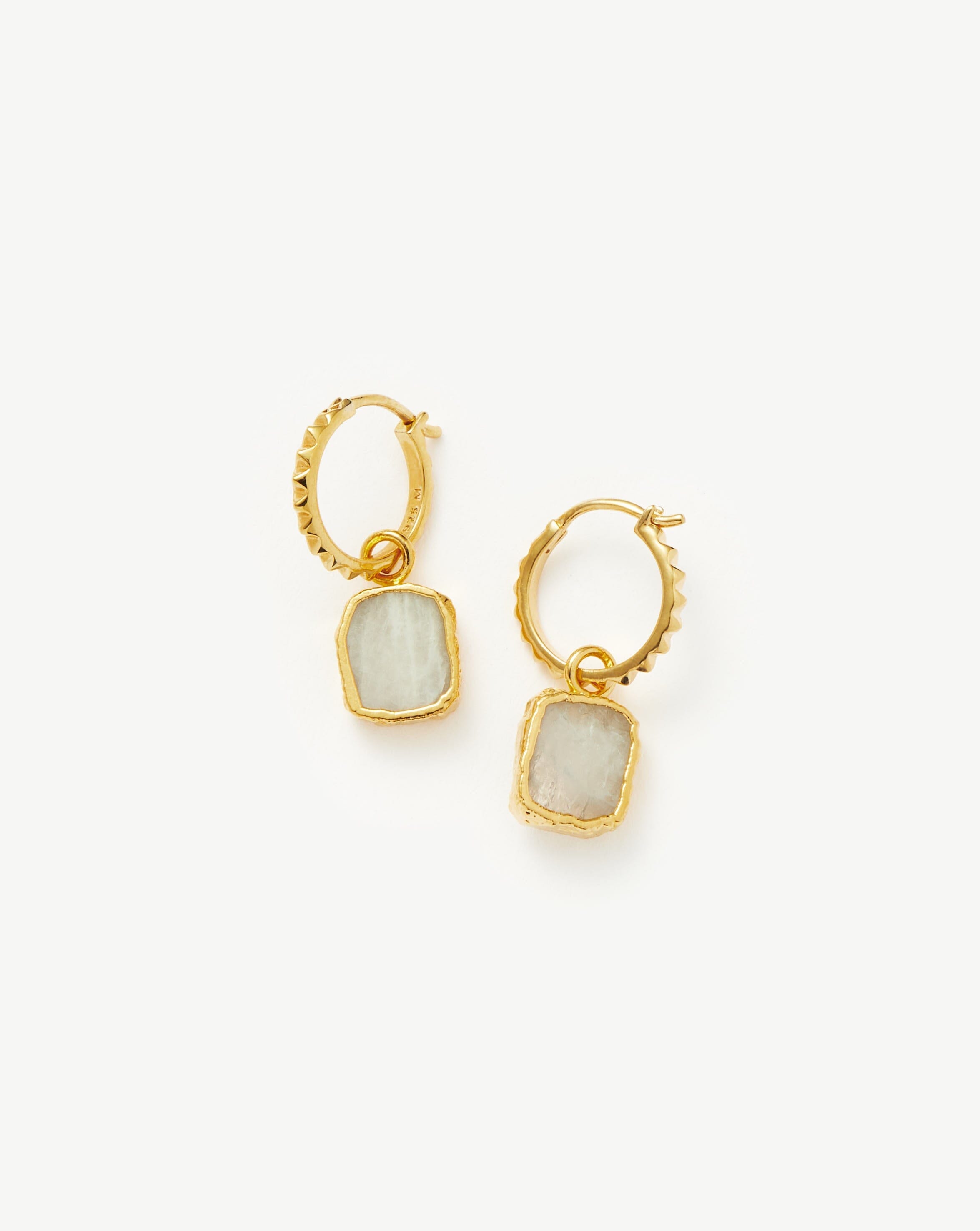 Missoma Mini Pyramid Charm Hoop Earrings | 18ct Gold Vermeil/Rainbow Moonstone
