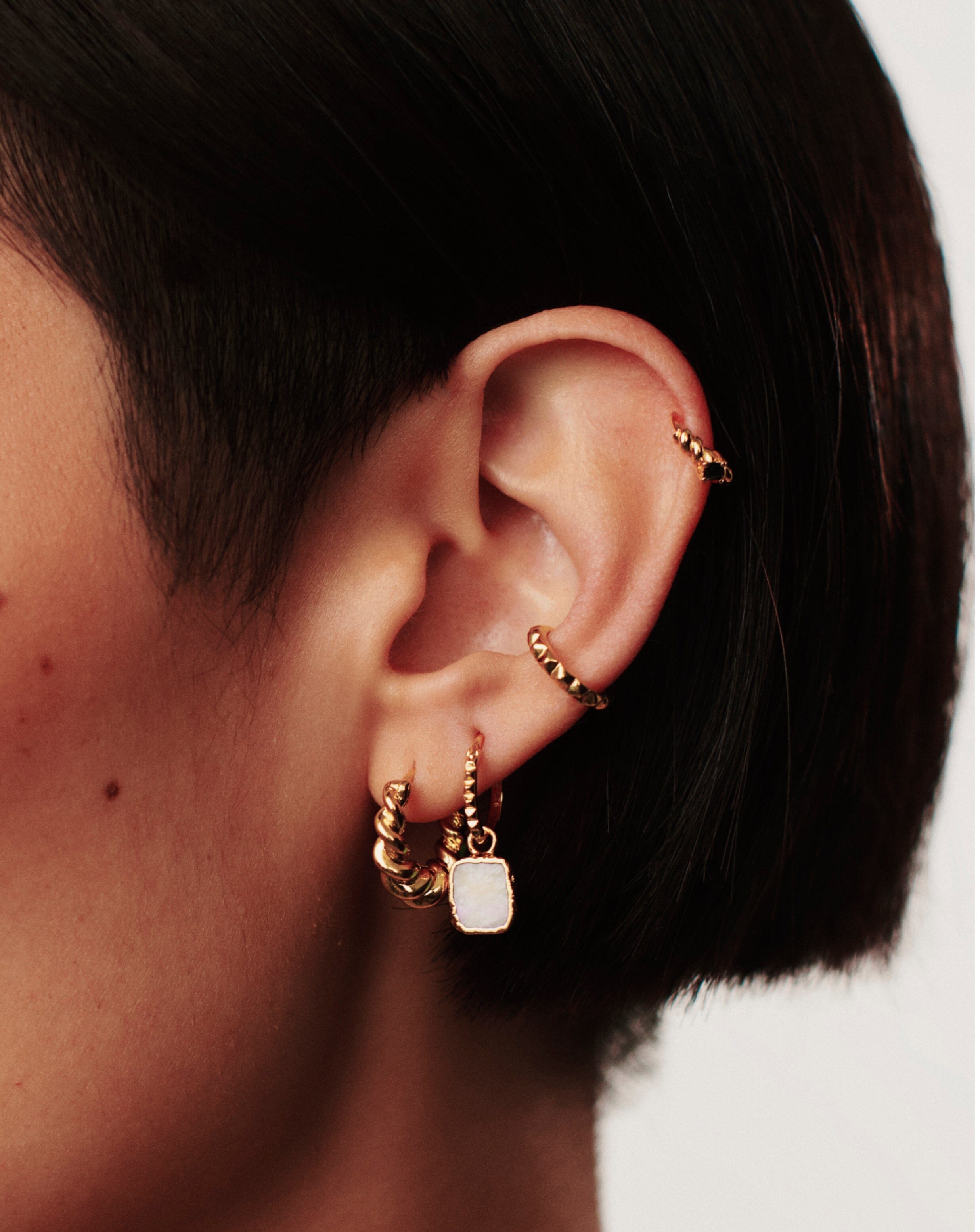Missoma Mini Pyramid Charm Hoop Earrings | 18ct Gold Vermeil/Rainbow Moonstone