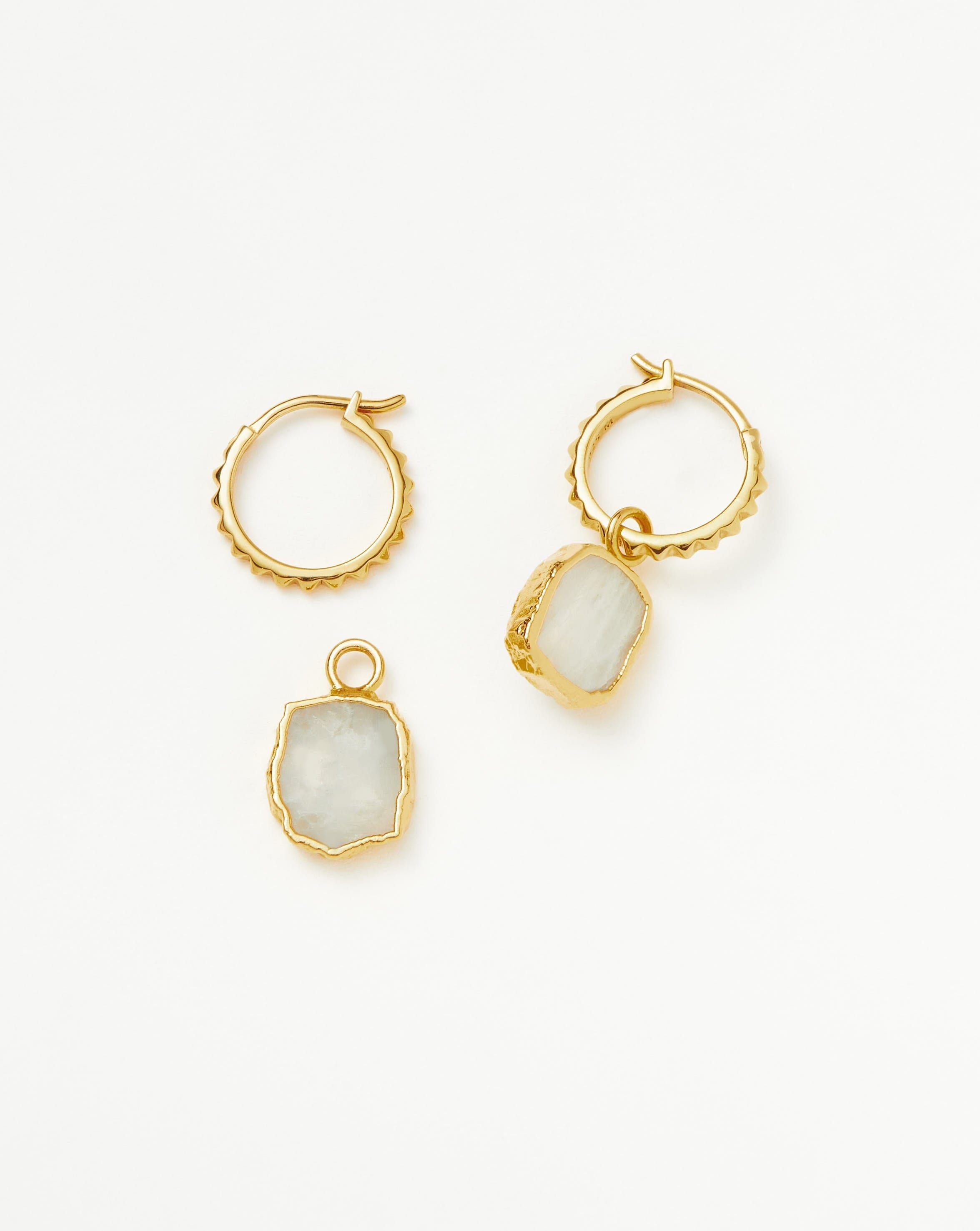 Missoma Mini Pyramid Charm Hoop Earrings | 18ct Gold Vermeil/Rainbow Moonstone