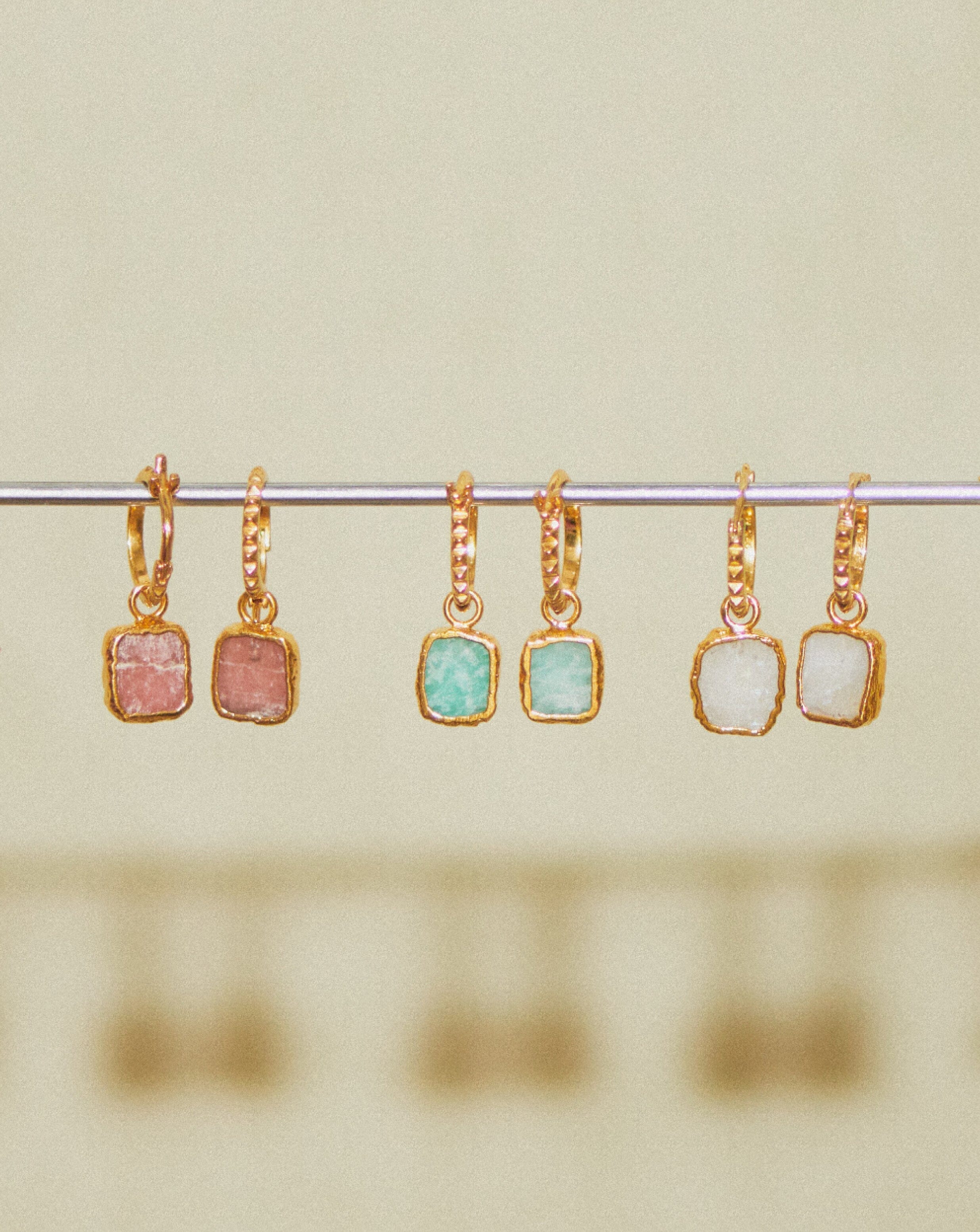 Missoma Mini Pyramid Charm Hoop Earrings | 18ct Gold Vermeil/Rainbow Moonstone