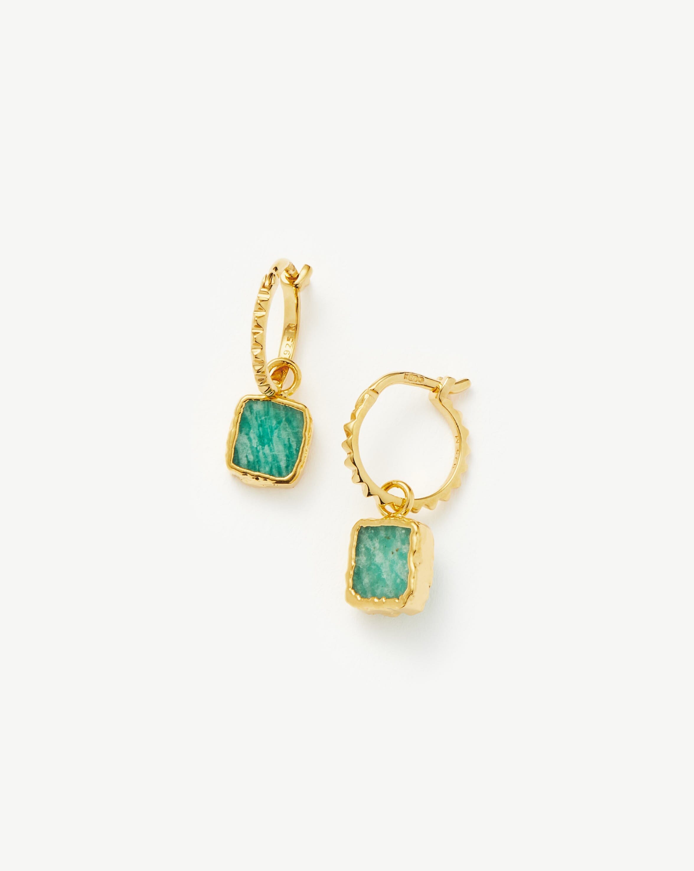 Missoma Mini Pyramid Charm Hoop Earrings | 18ct Gold Vermeil/Amazonite