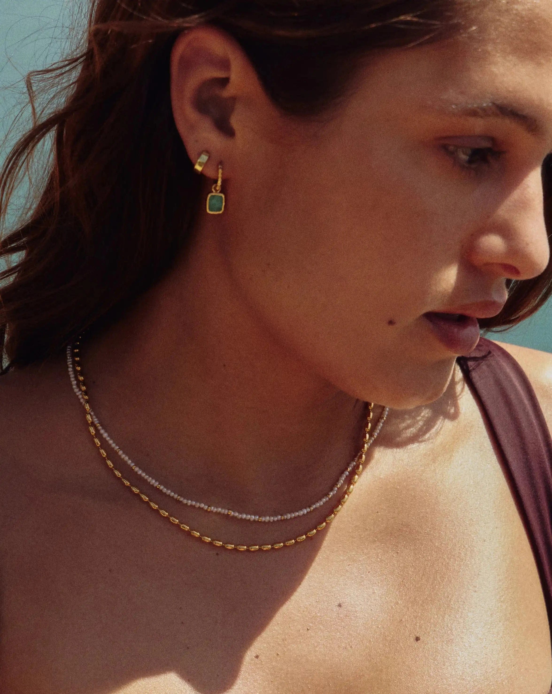 Missoma Mini Pyramid Charm Hoop Earrings | 18ct Gold Vermeil/Amazonite